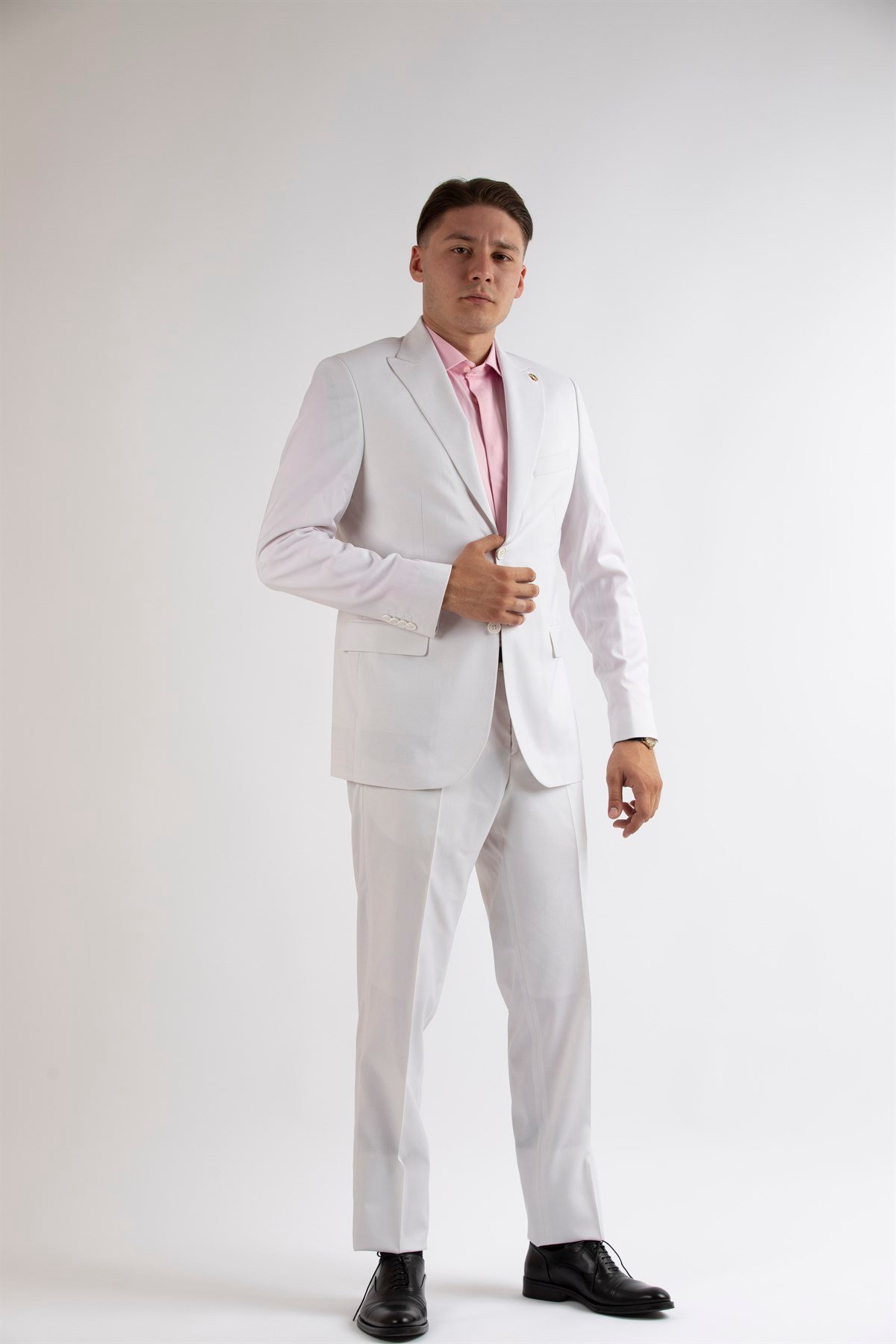 Maserto Slim Fit Beyaz Takım Elbise Düz Desenli