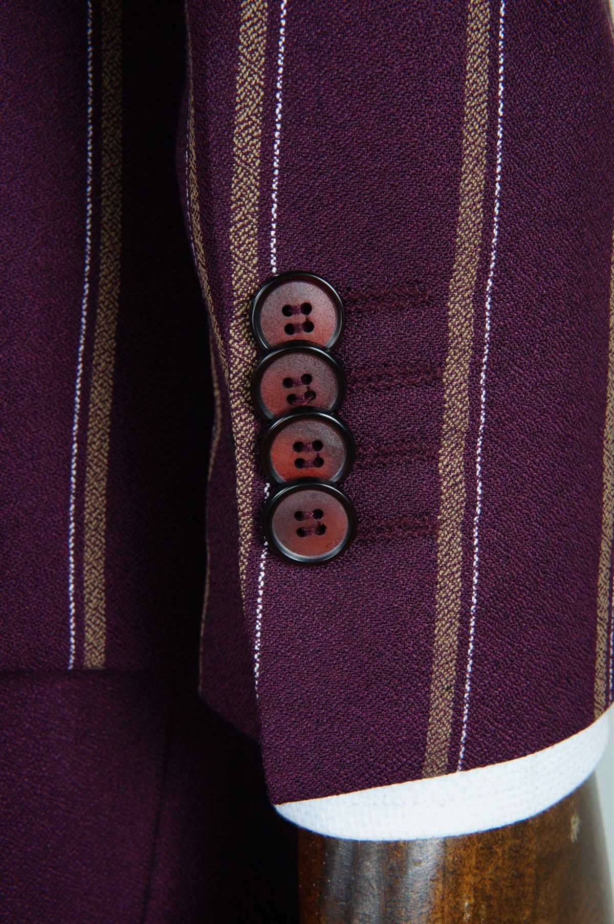 Maserto Slim Fit Bordo Takım Elbise Çizgili Desenli