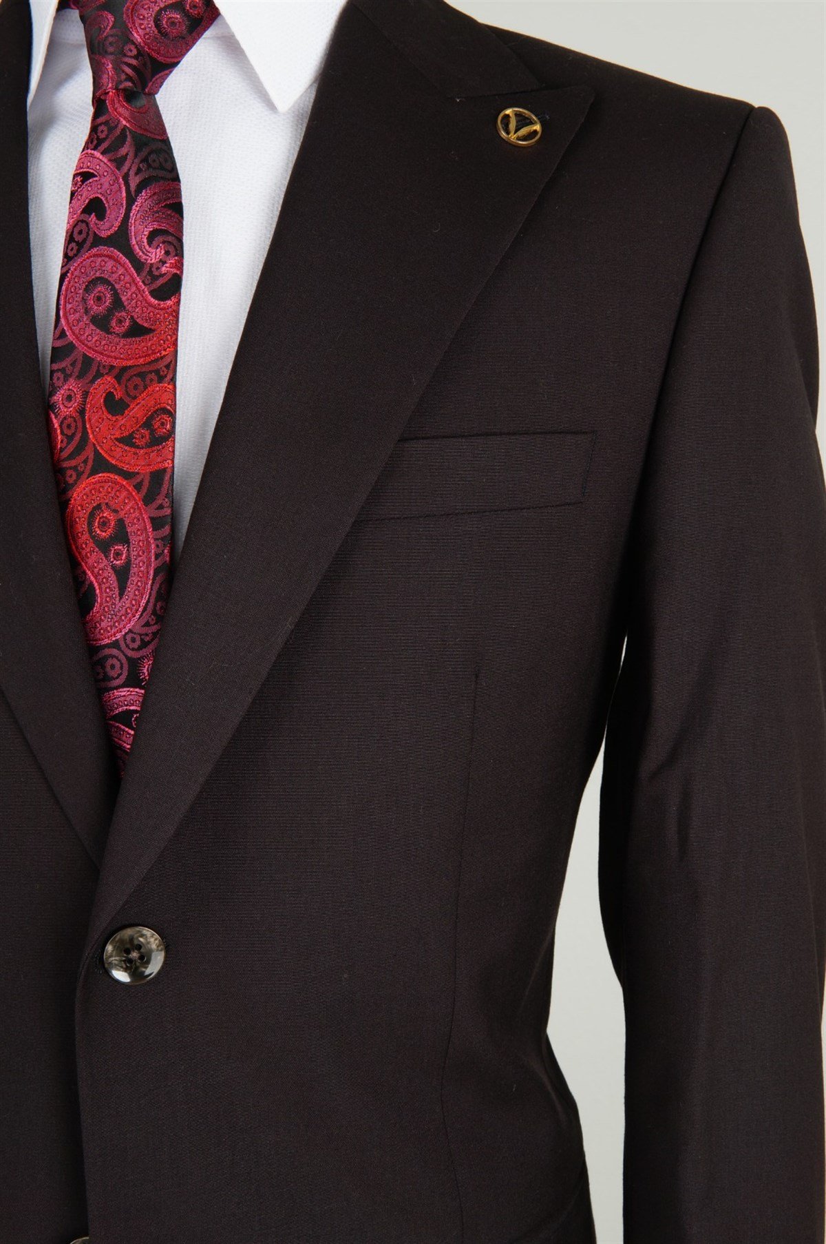 Maserto Slim Fit Bordo Takım Elbise Düz Desenli