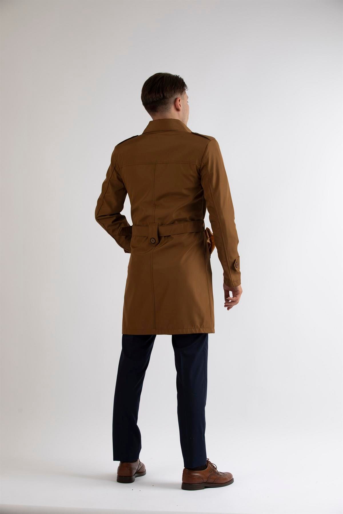 Maserto Slim Fit Erkek Açık Kahve Trençkot