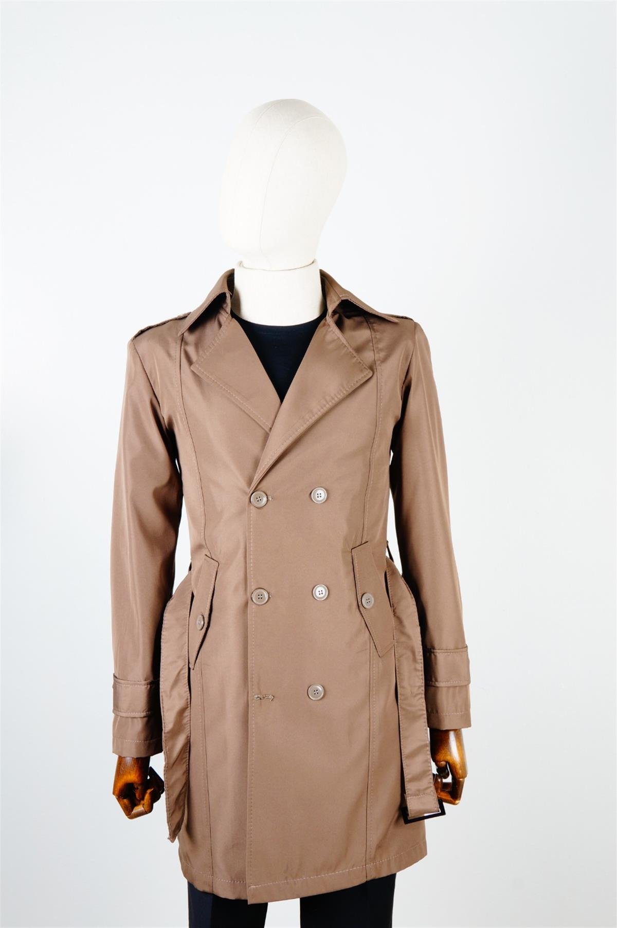 Maserto Slim Fit Erkek Açık Kahve Trençkot