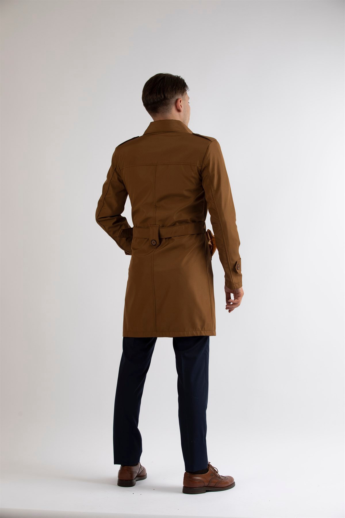 Maserto Slim Fit Erkek Açık Kahve Trençkot