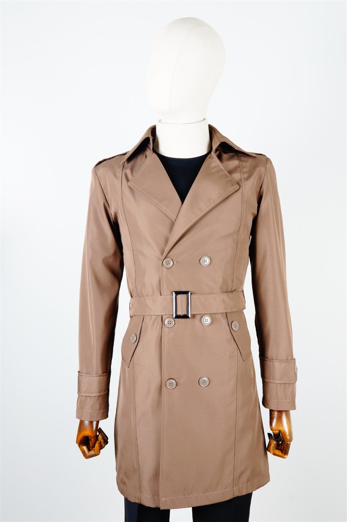 Maserto Slim Fit Erkek Açık Kahve Trençkot