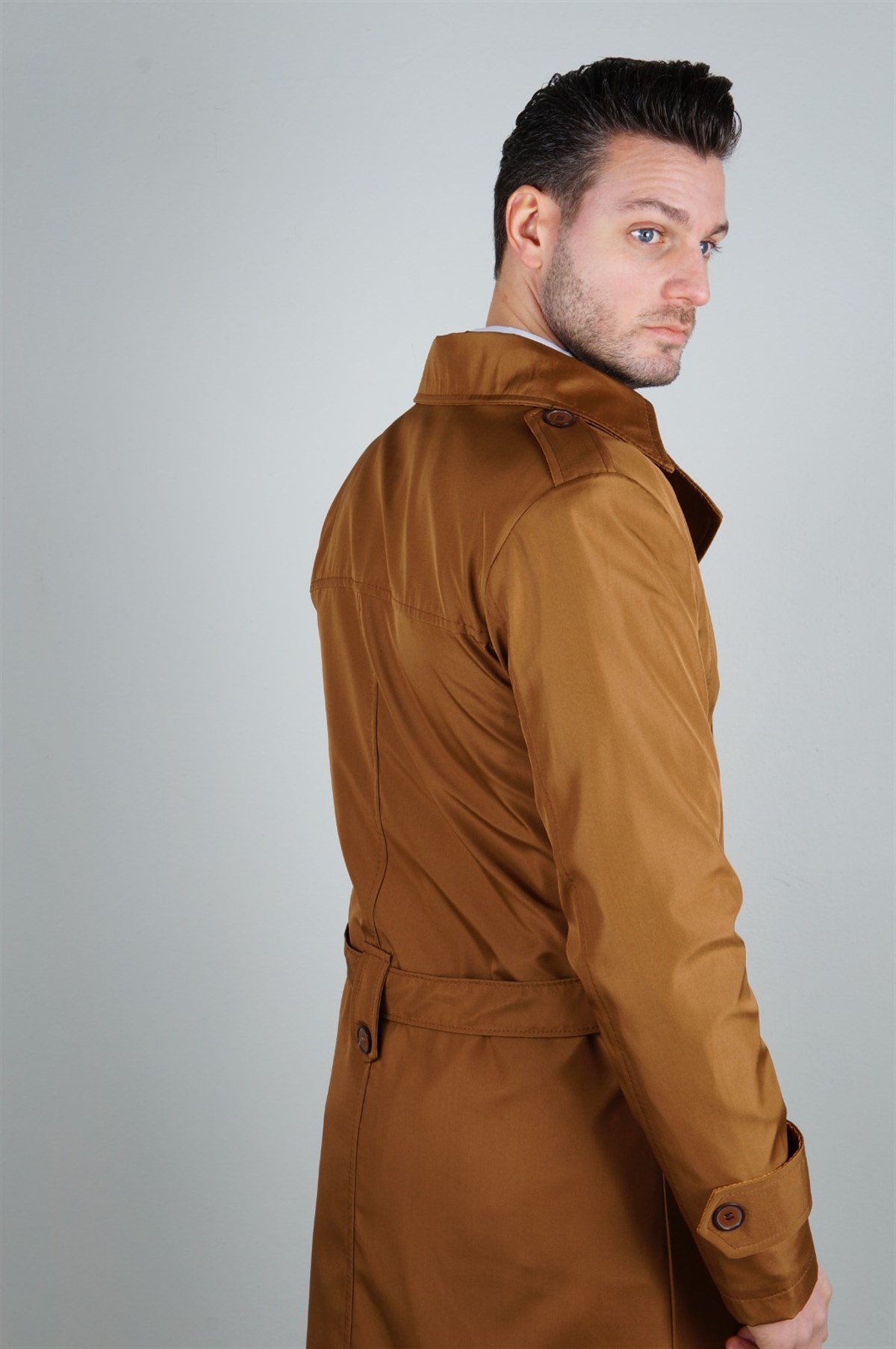 Maserto Slim Fit Erkek Açık Kahve Trençkot