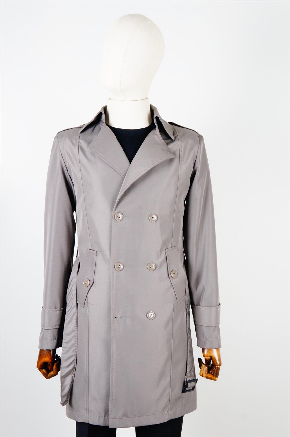 Maserto Slim Fit Erkek Gri Trençkot