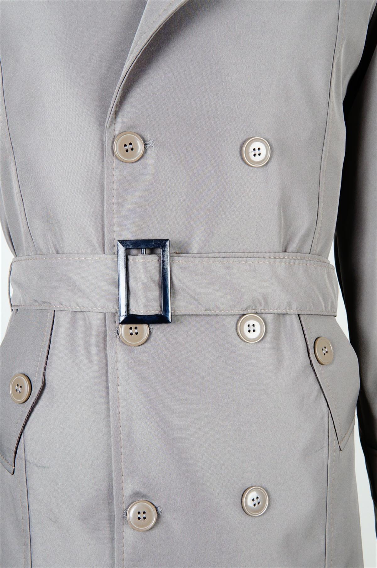 Maserto Slim Fit Erkek Gri Trençkot