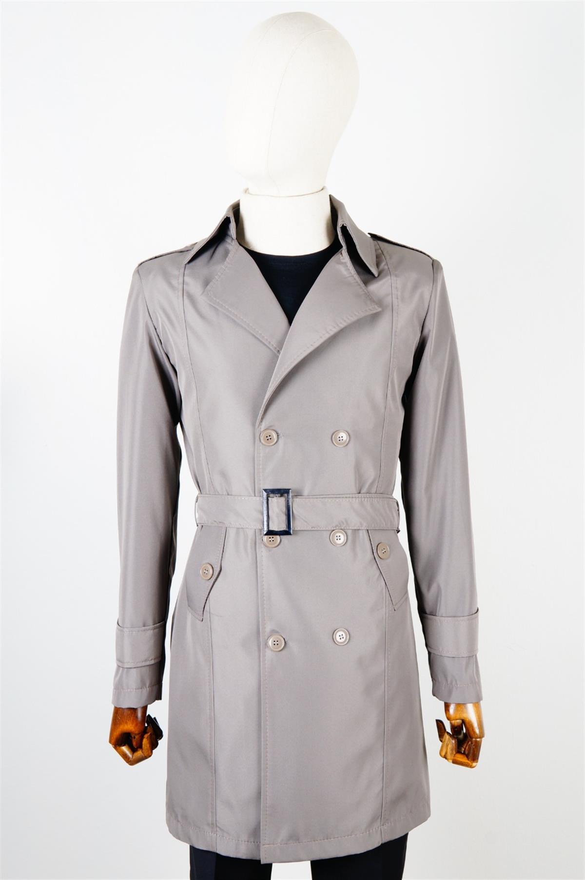 Maserto Slim Fit Erkek Gri Trençkot