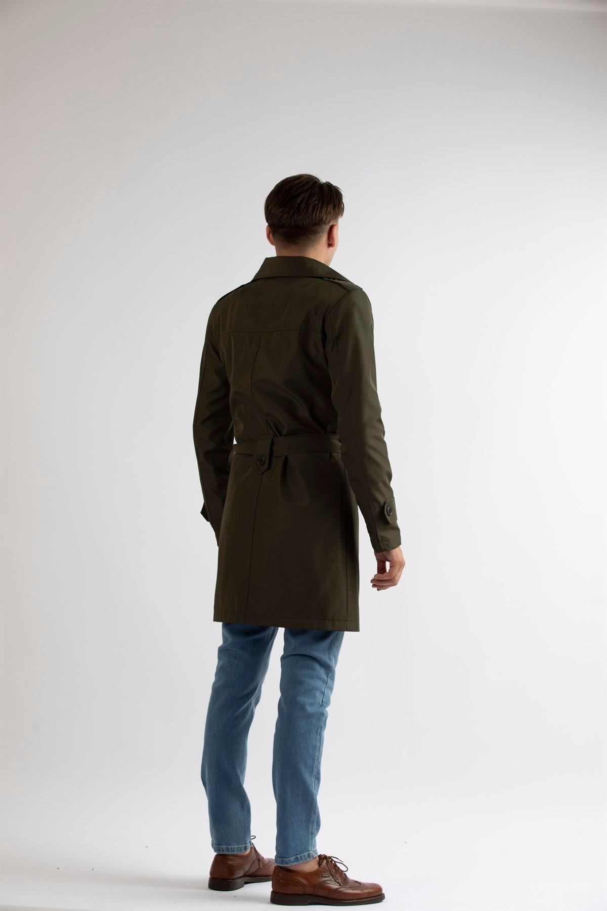 Maserto Slim Fit Erkek Haki Trençkot