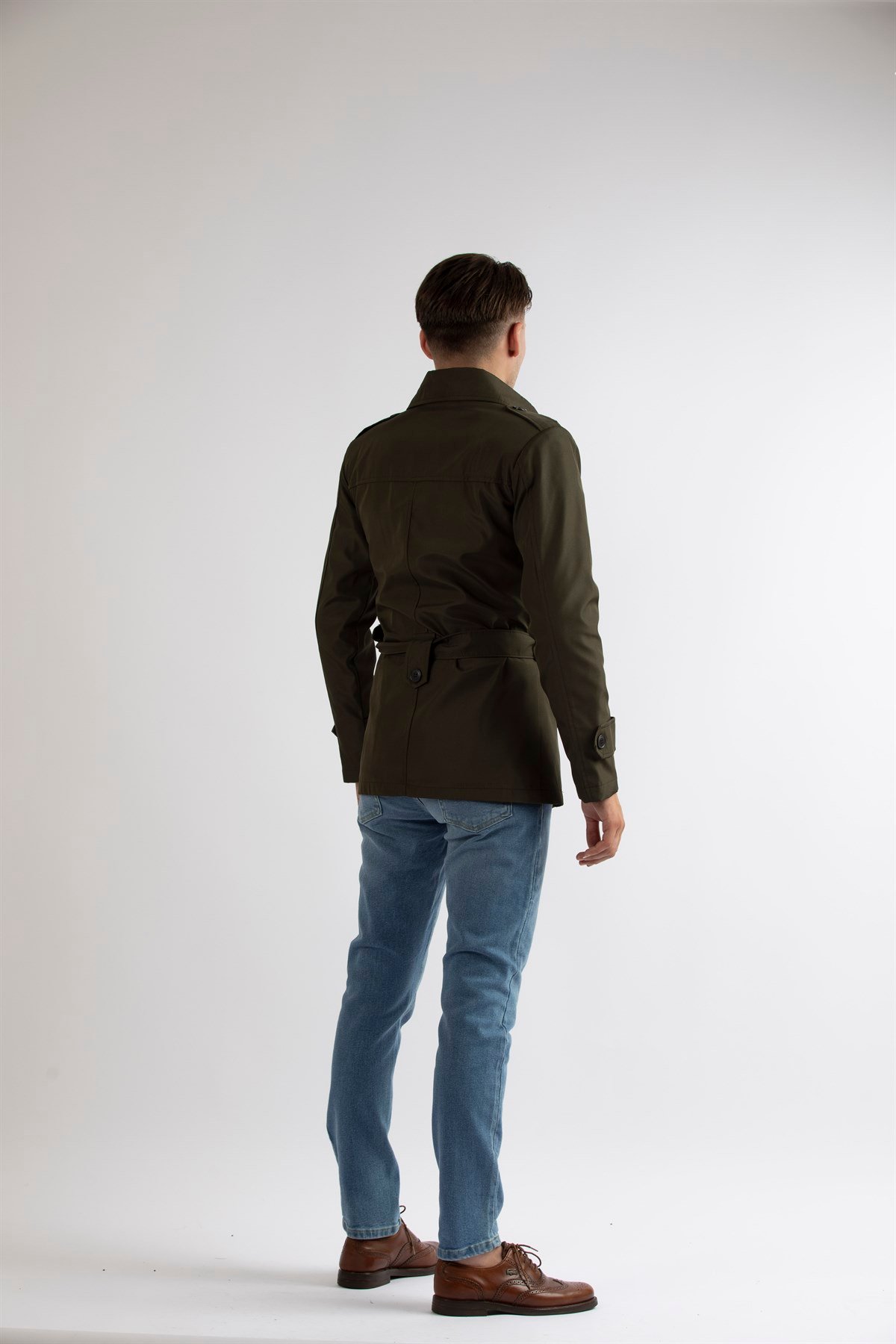 Maserto Slim Fit Men's Short Model Khaki Trench Coat