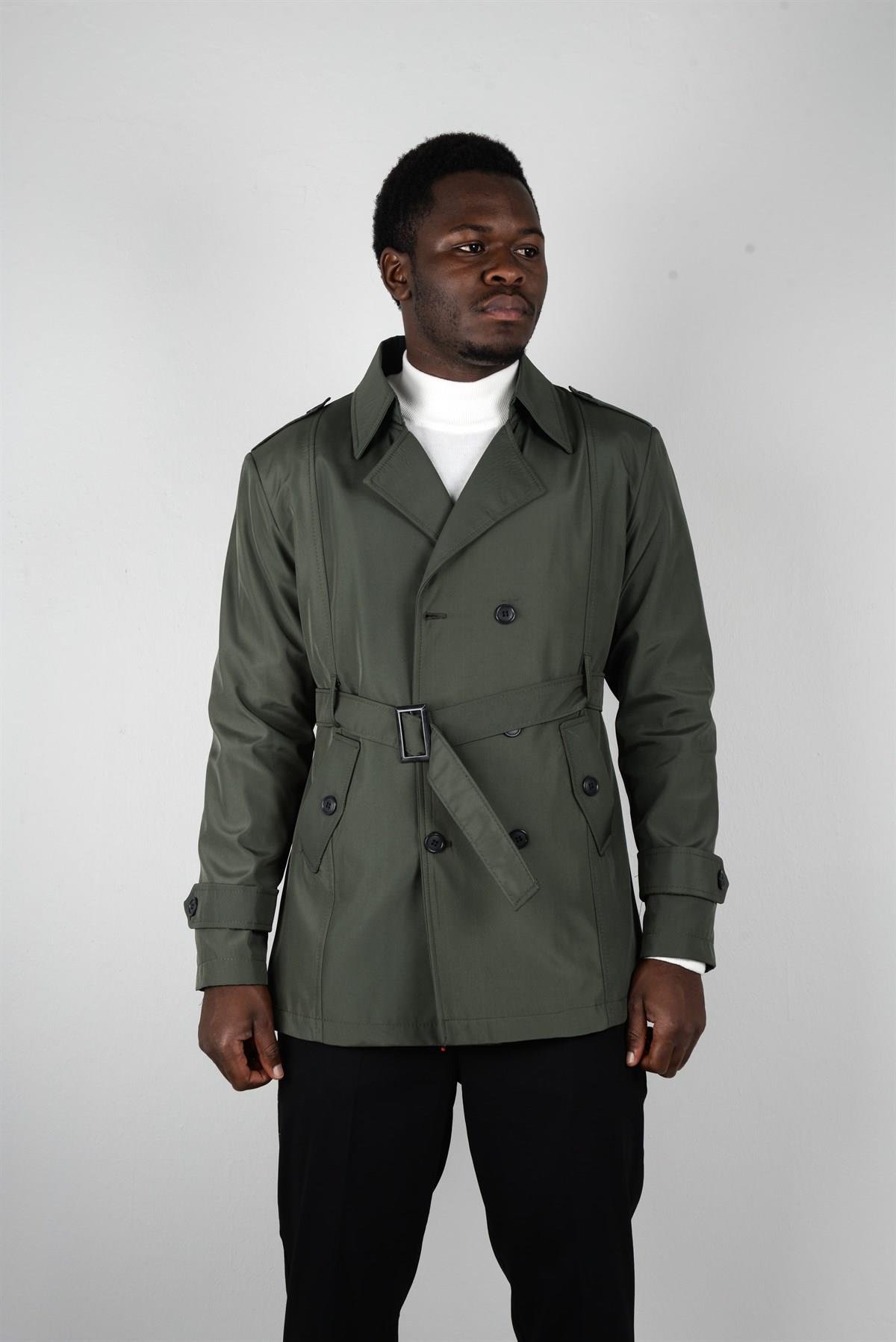 Maserto Slim Fit Men's Short Model Khaki Trench Coat