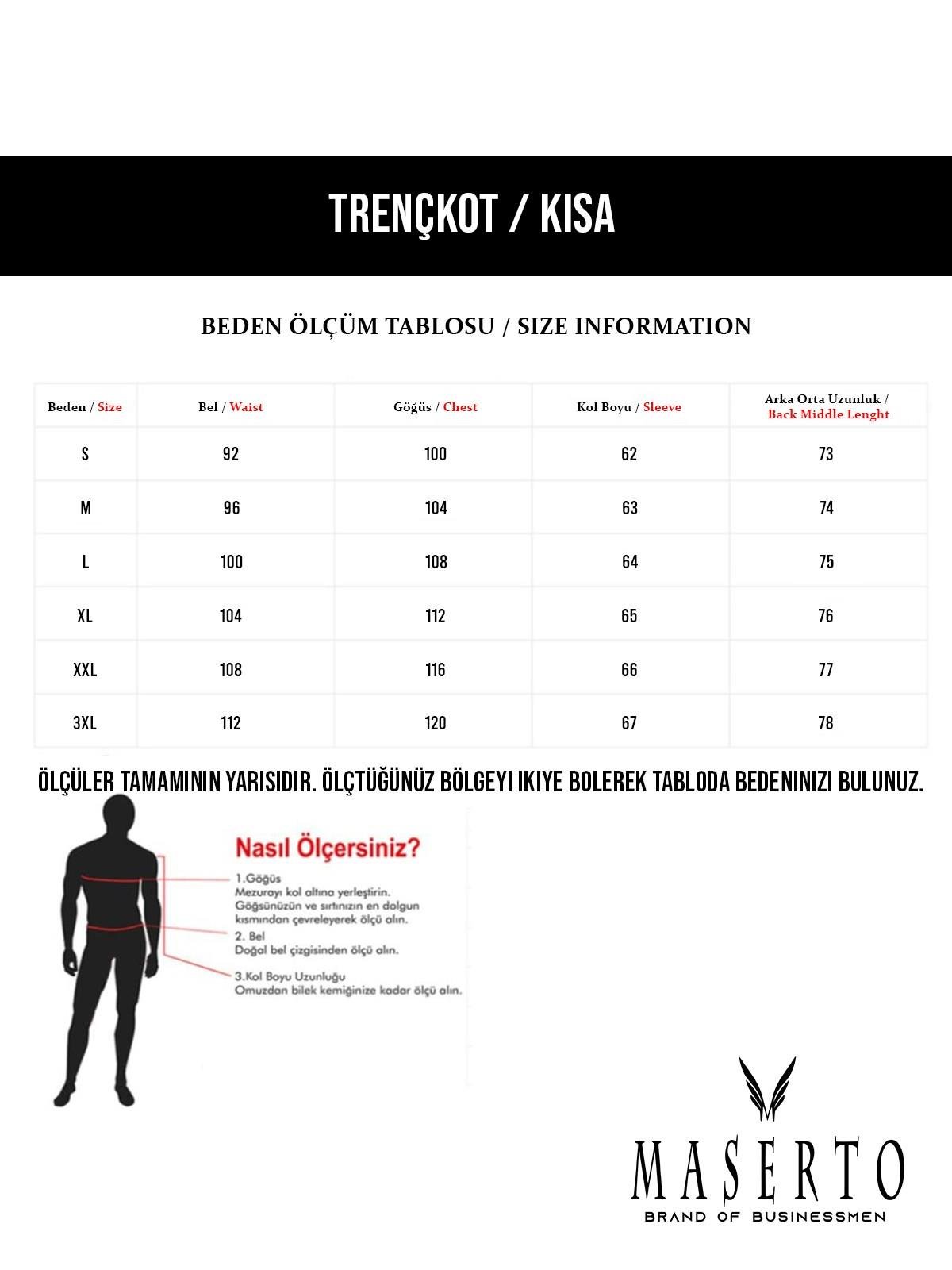 Maserto Slim Fit Men's Short Model Khaki Trench Coat