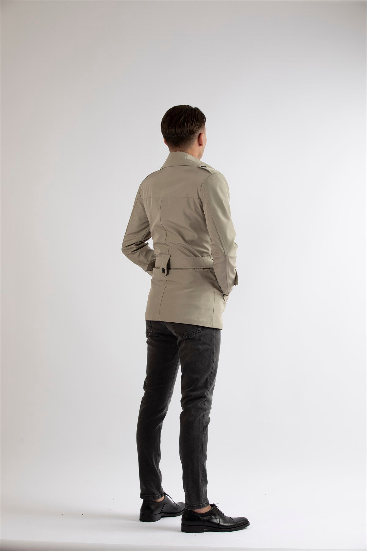 Maserto Slim Fit Men's Short Model Cream Trench Coat