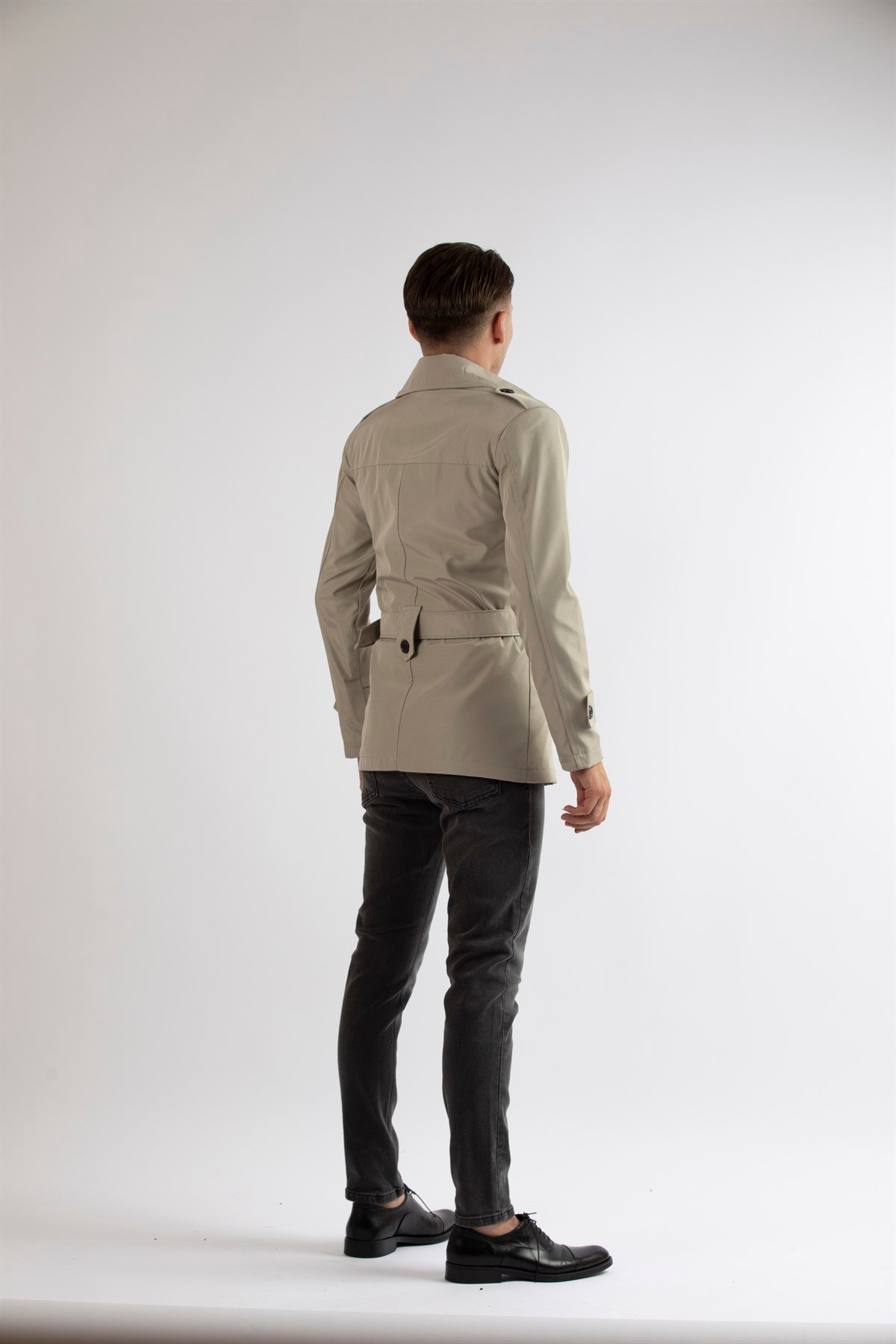 Maserto Slim Fit Men's Short Model Cream Trench Coat