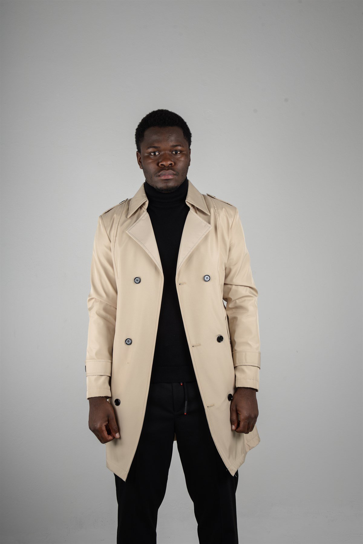 Maserto Slim Fit Men's Cream Trench Coat