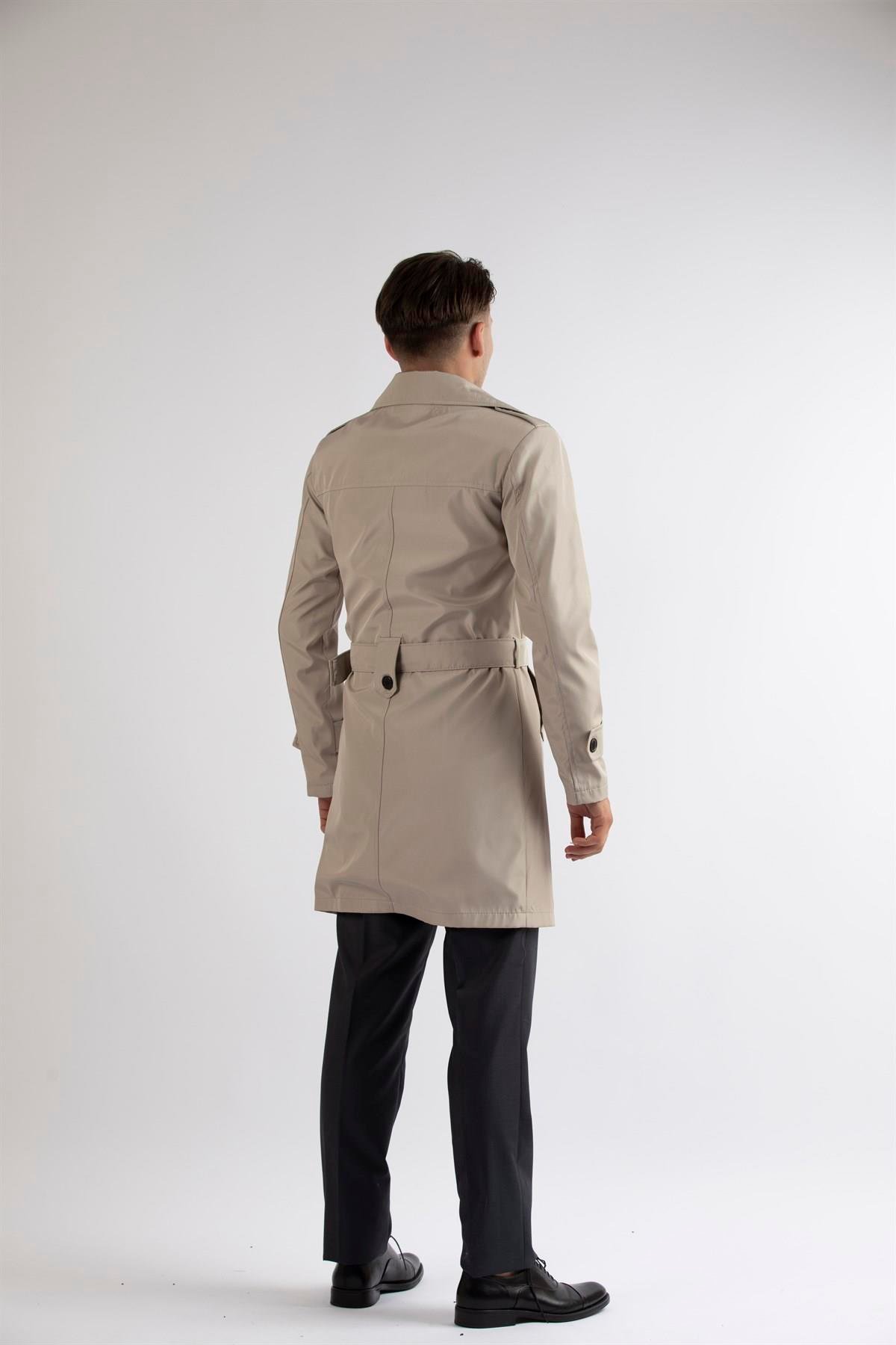 Maserto Slim Fit Men's Cream Trench Coat