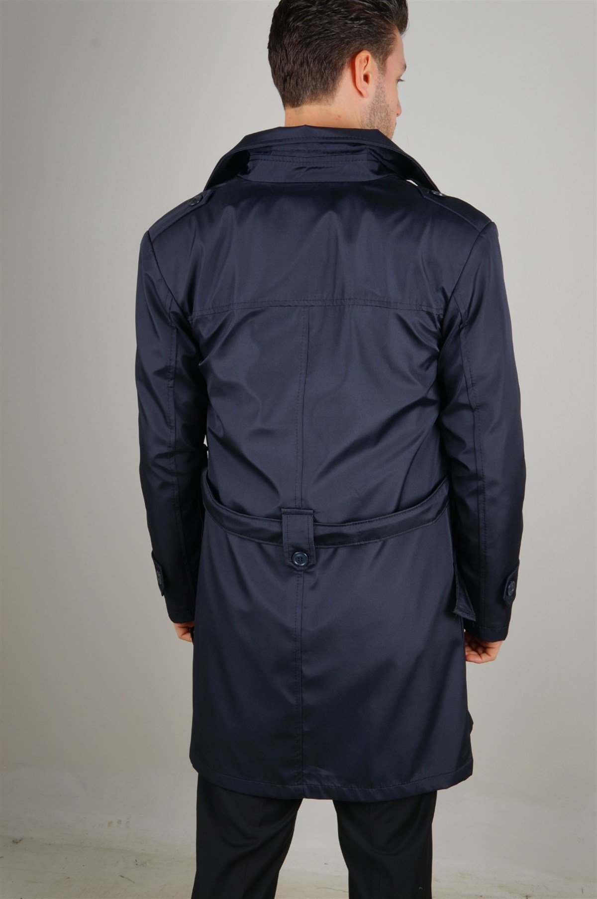 Maserto Slim Fit Men's Navy Blue Trench Coat