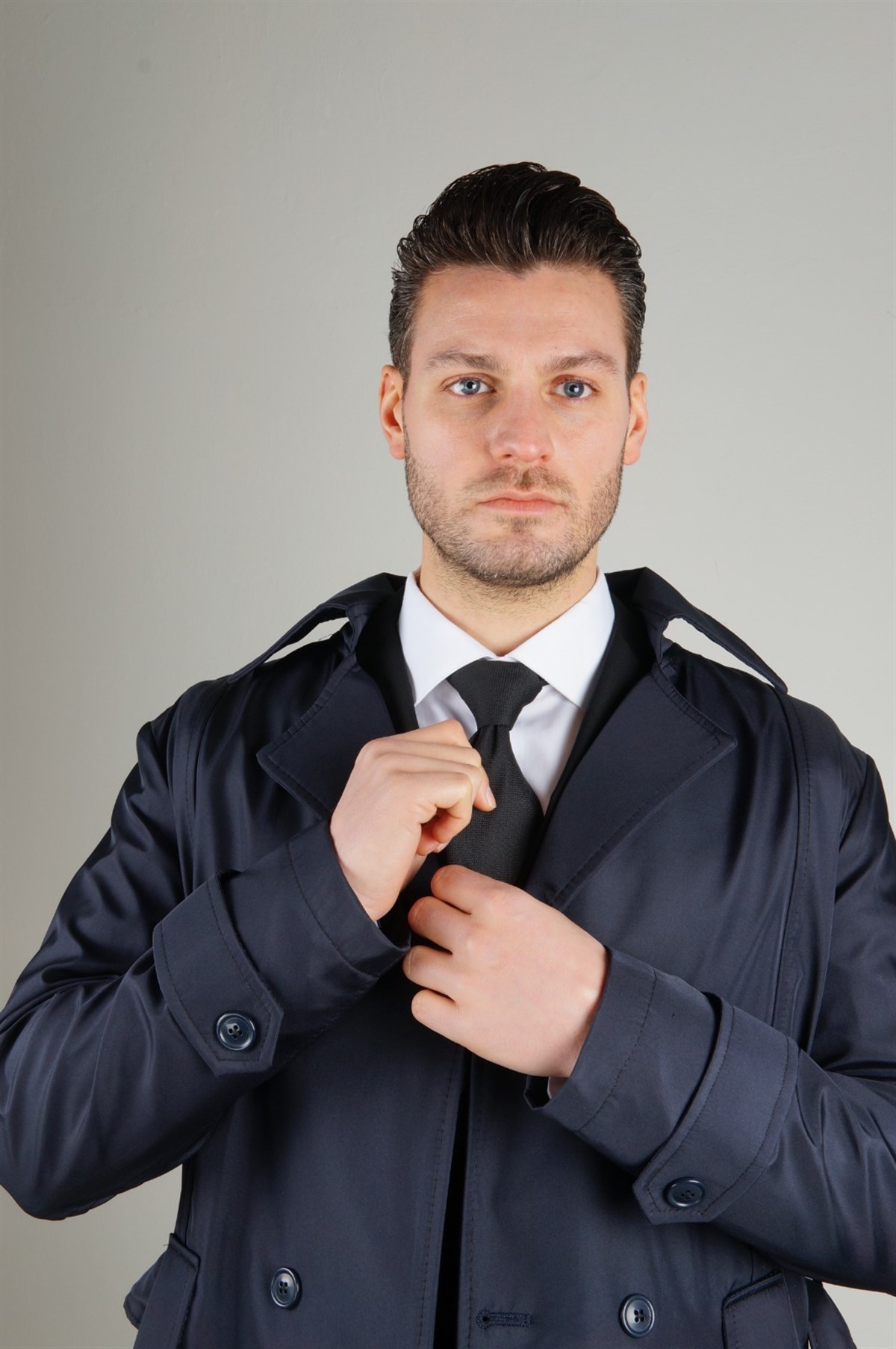 Maserto Slim Fit Men's Navy Blue Trench Coat