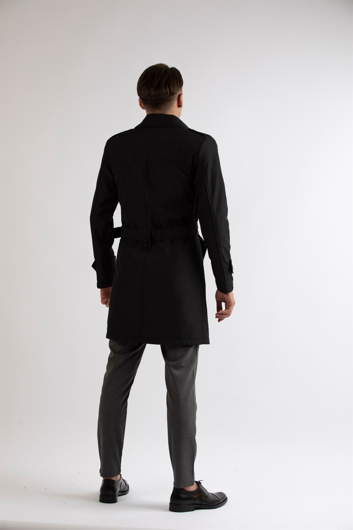 Maserto Slim Fit Men's Black Trench Coat