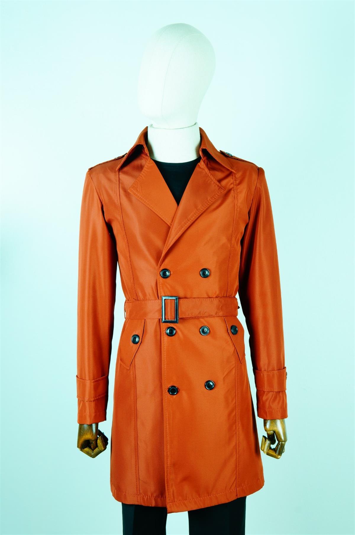 Maserto Slim Fit Erkek Turuncu Trençkot