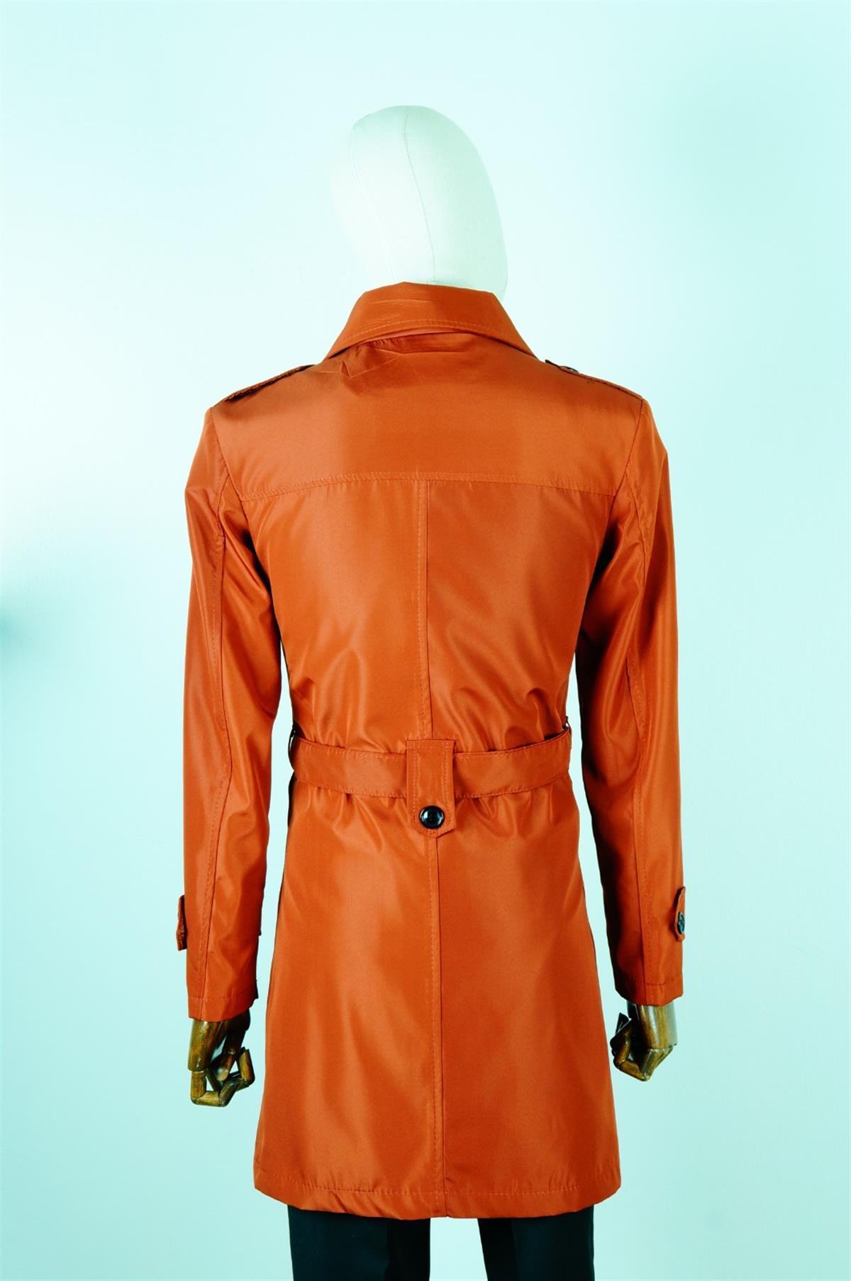 Maserto Slim Fit Erkek Turuncu Trençkot