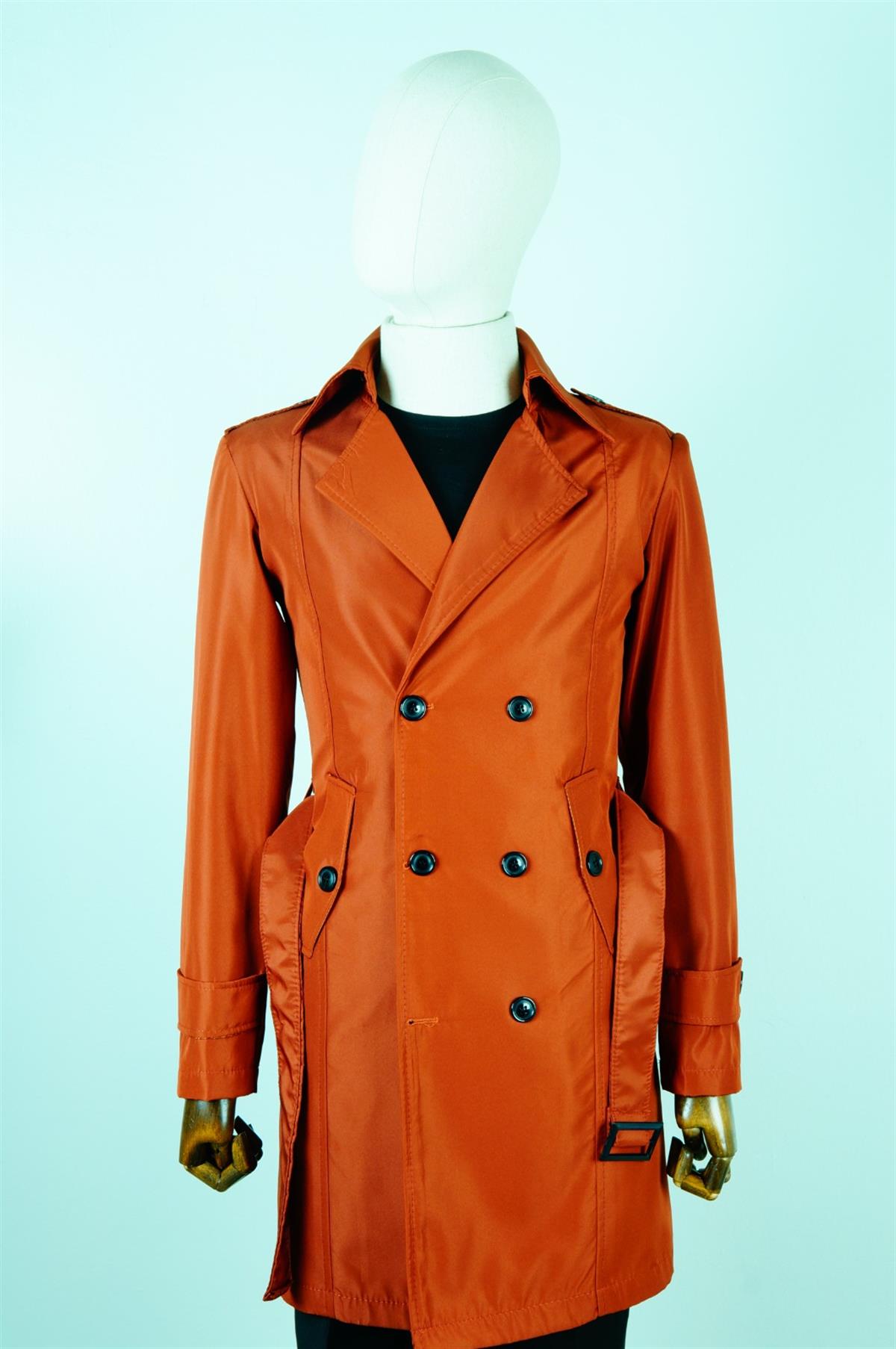 Maserto Slim Fit Erkek Turuncu Trençkot