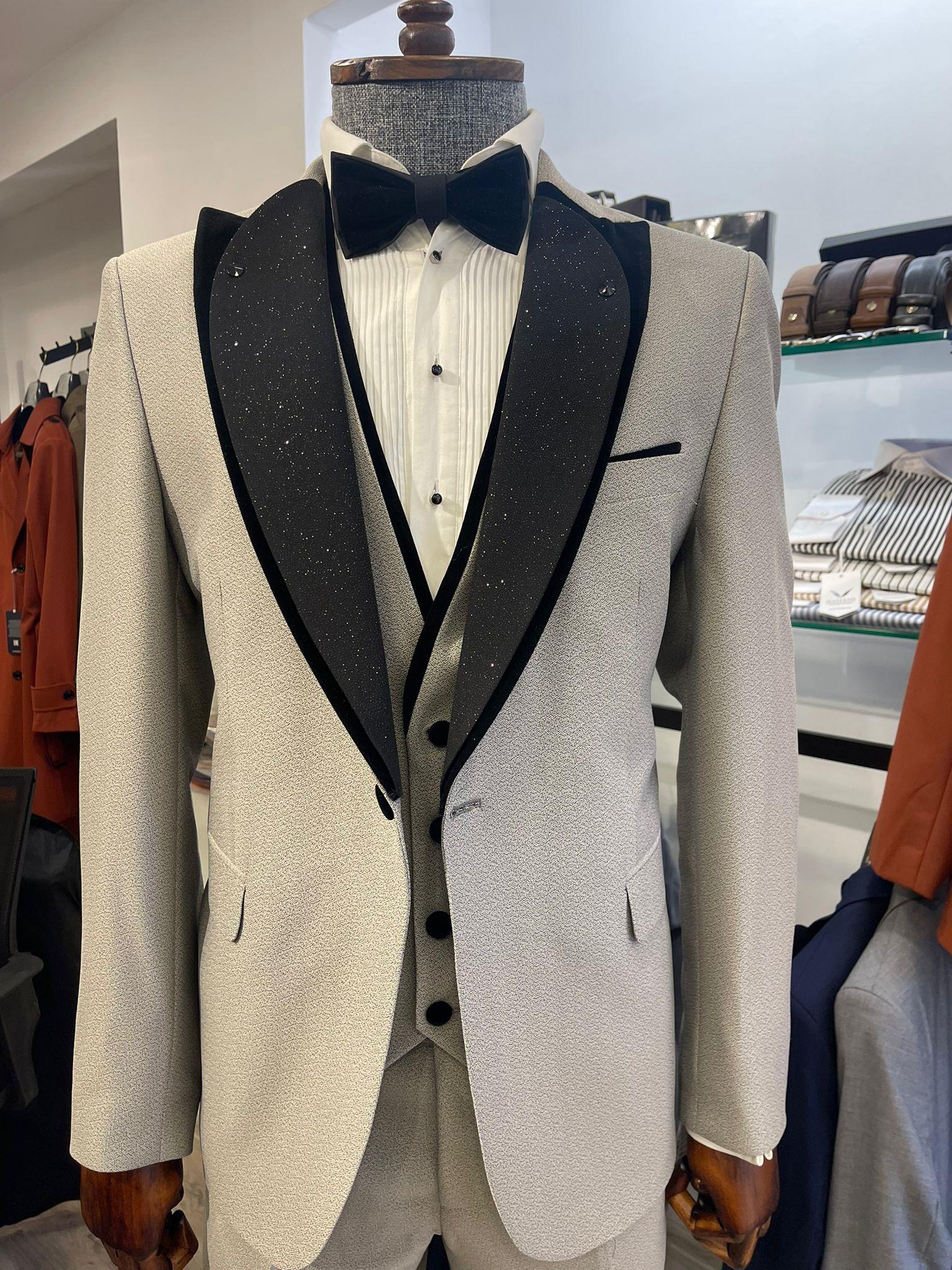 Maserto Slim Fit Gri Damatlık Düz Desenli