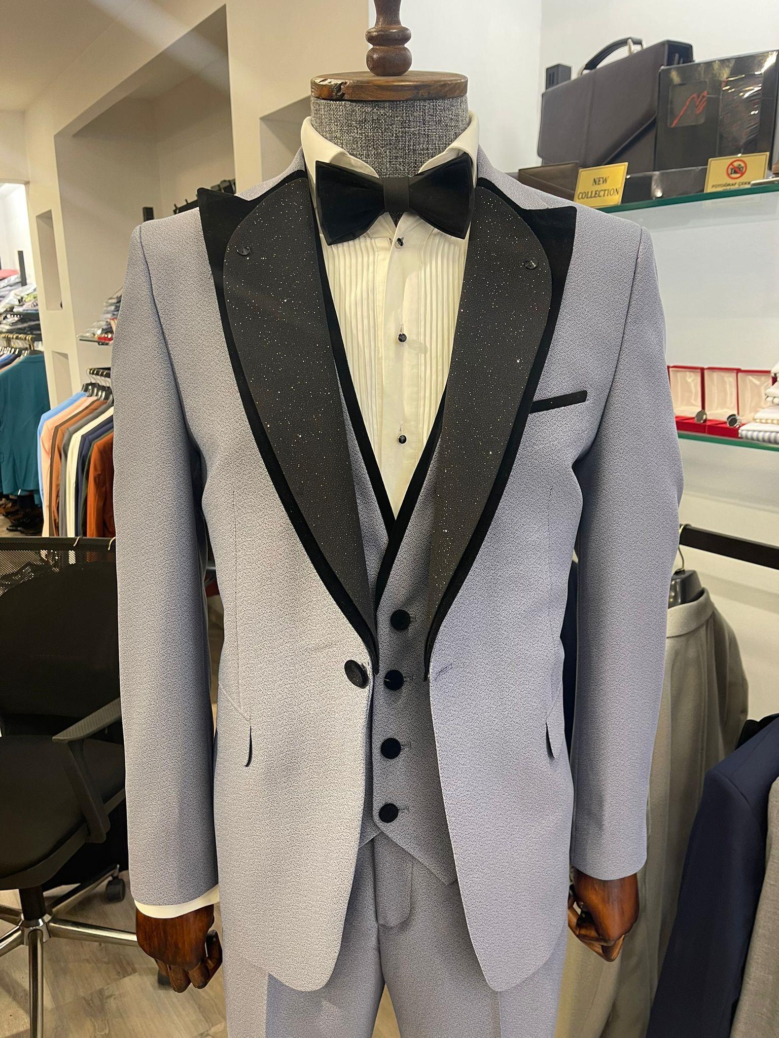 Maserto Slim Fit Gri Damatlık Düz Desenli