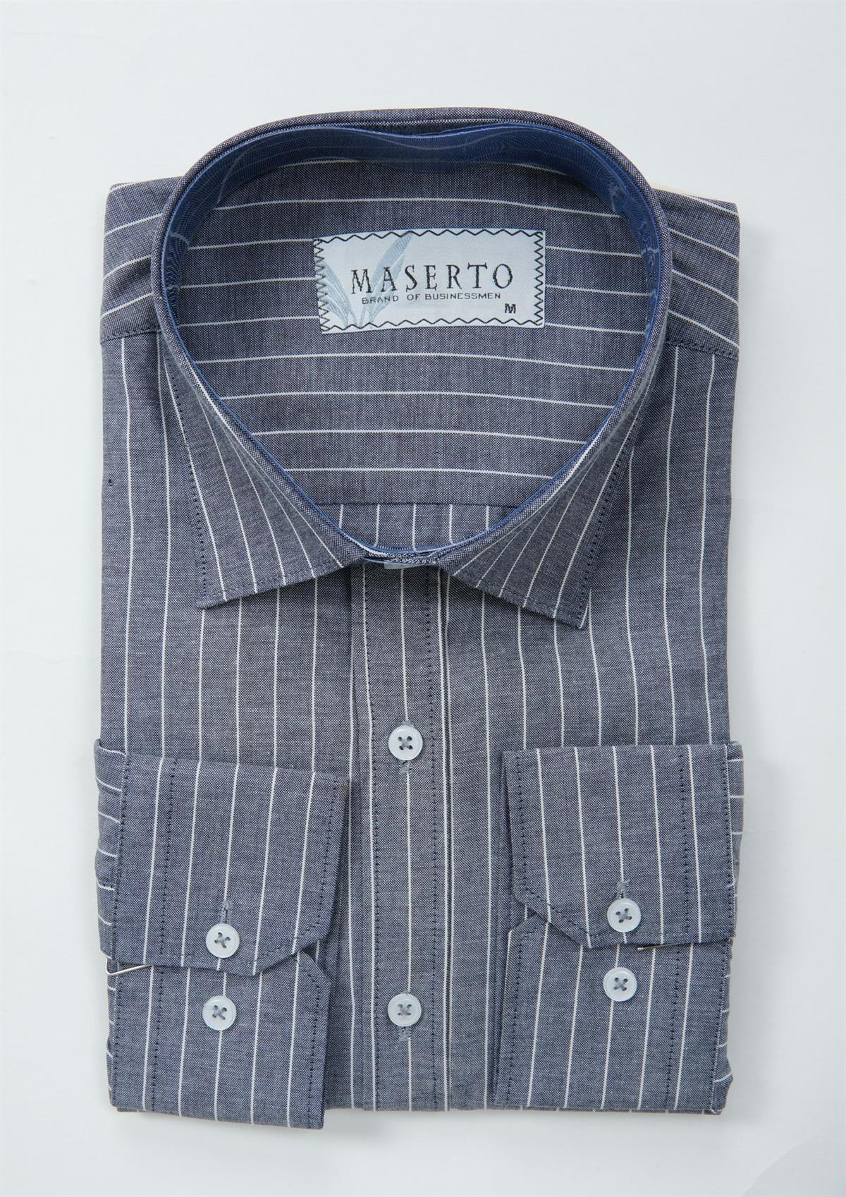 Maserto Slim Fit Gri Gömlek Çizgili Desenli
