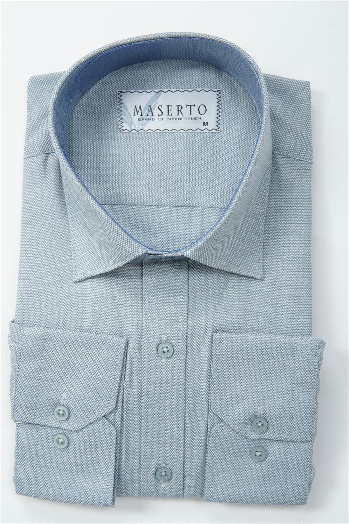 Maserto Slim Fit Gri Gömlek Kendinden Desenli