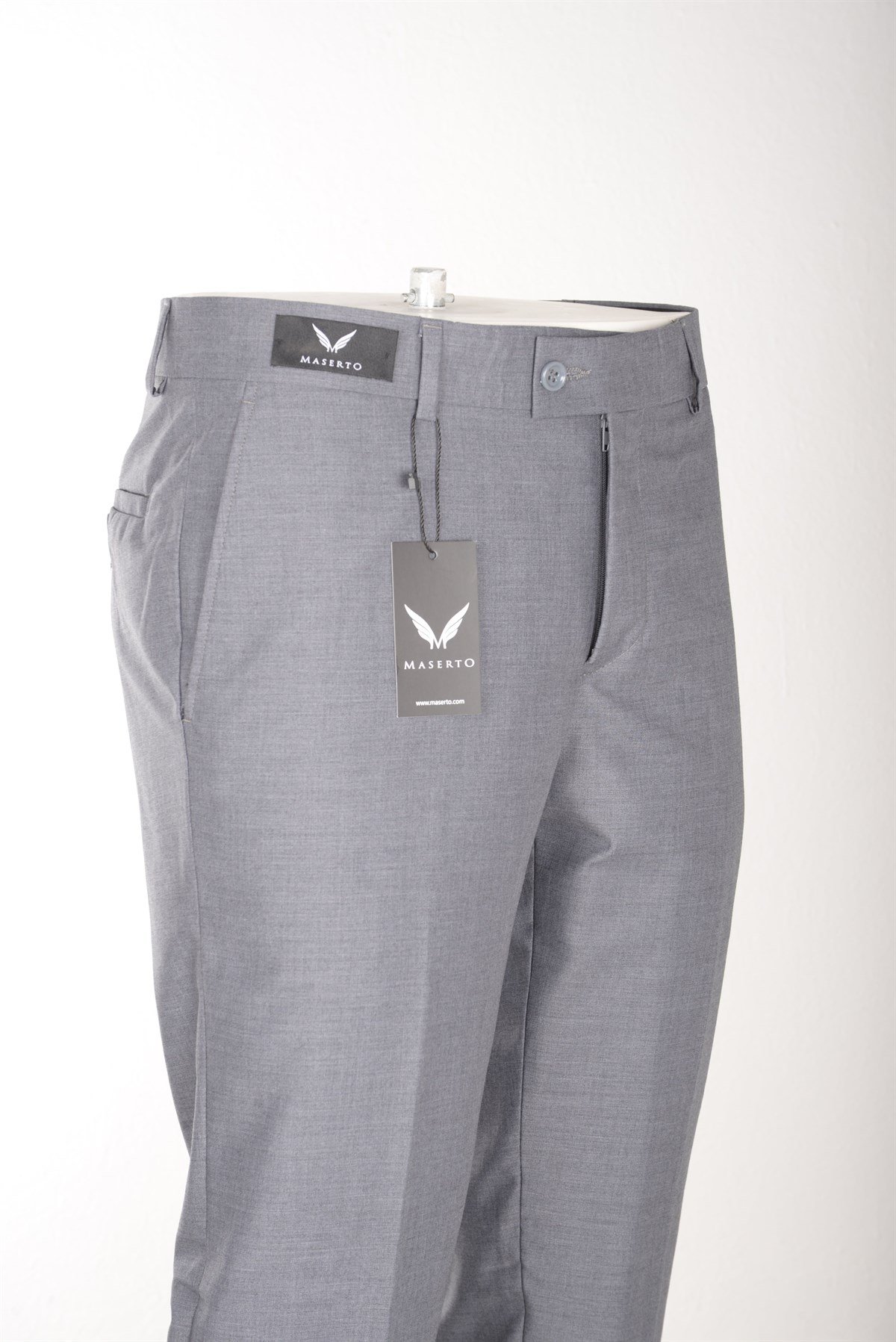 Maserto Slim Fit Gri Pantolon Düz Desenli