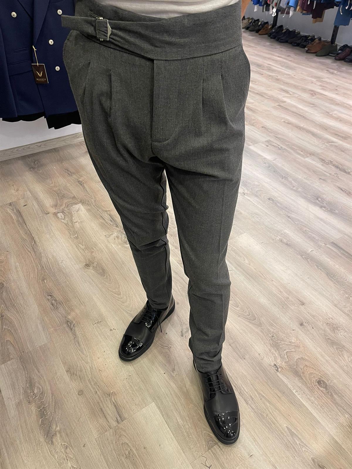Maserto Slim Fit Gri Pantolon Düz Desenli
