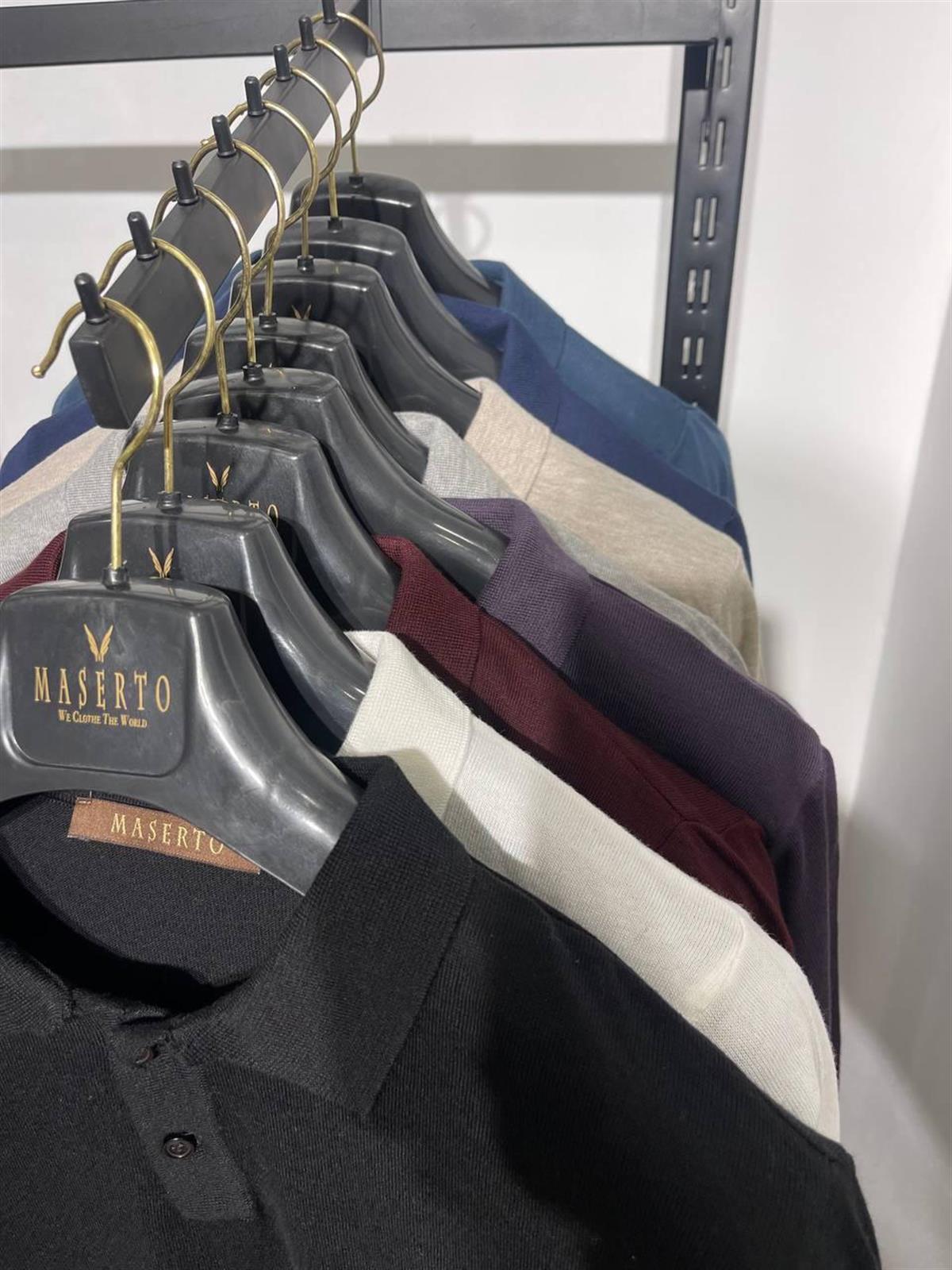 Maserto Slim Fit Gri Polo Yaka T-Shirt Düz Desenli