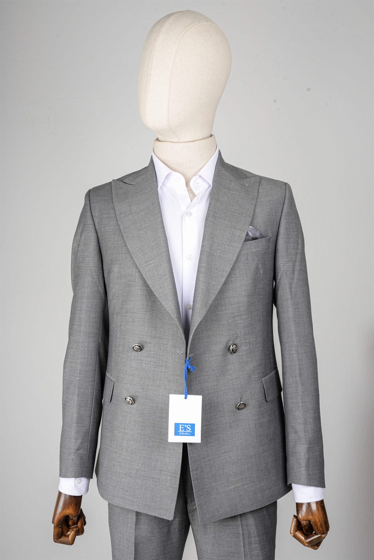 Maserto Slim Fit Gri Takım Elbise Çizgili Desenli