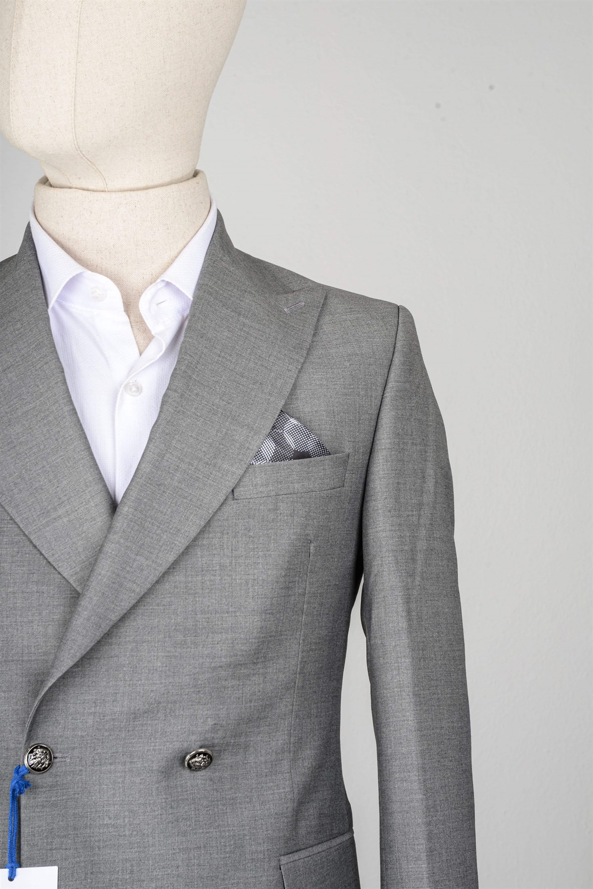 Maserto Slim Fit Gri Takım Elbise Çizgili Desenli