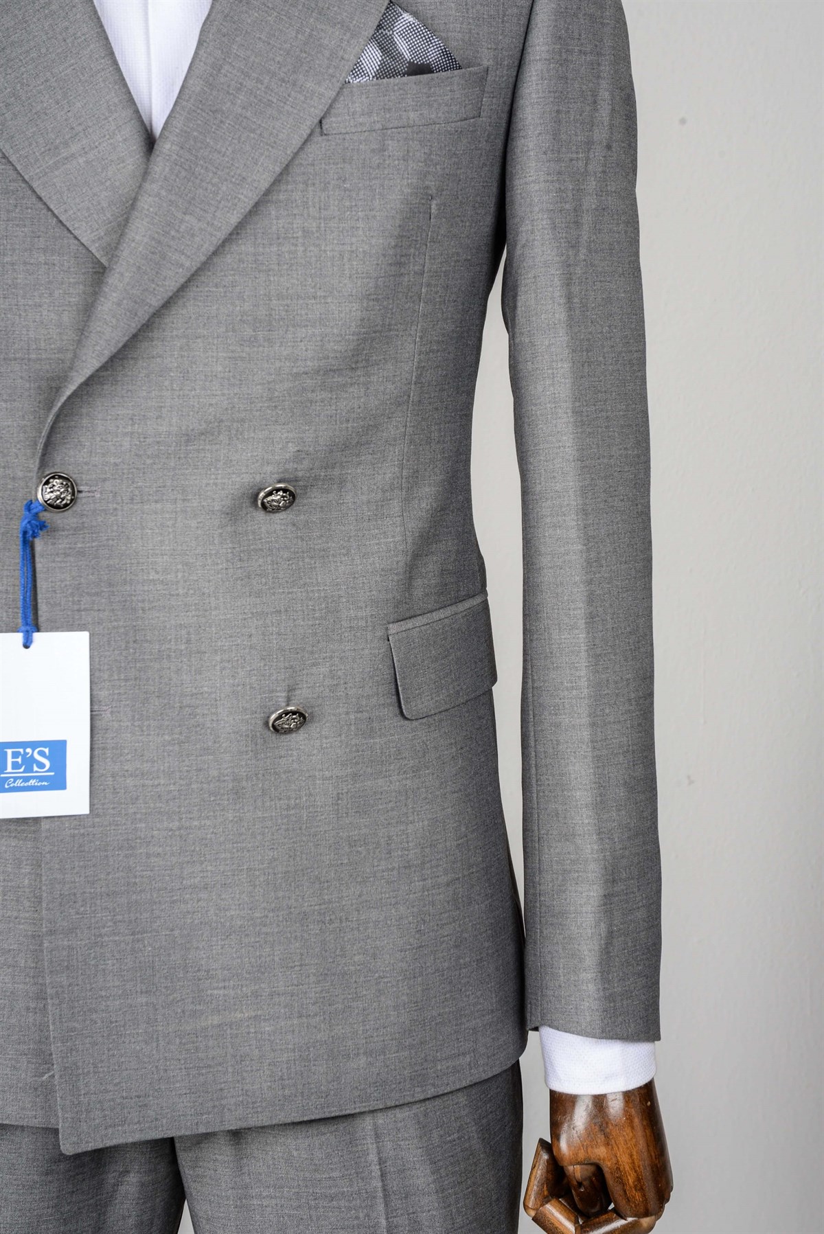 Maserto Slim Fit Gri Takım Elbise Çizgili Desenli