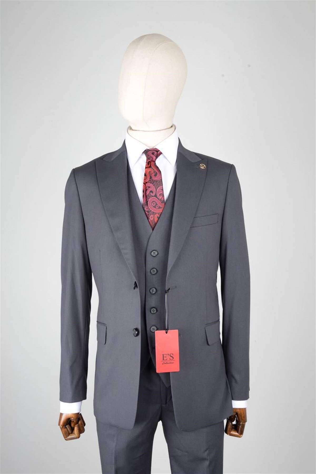 Maserto Slim Fit Gri Takım Elbise Düz Desenli