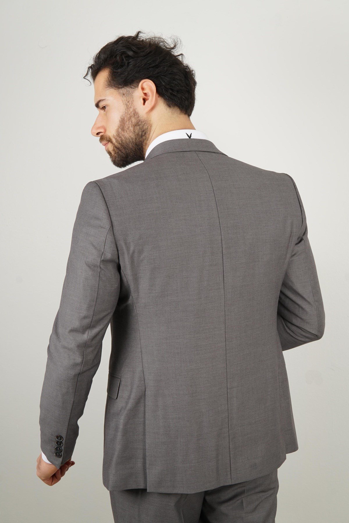 Maserto Slim Fit Gri Takım Elbise Düz Desenli