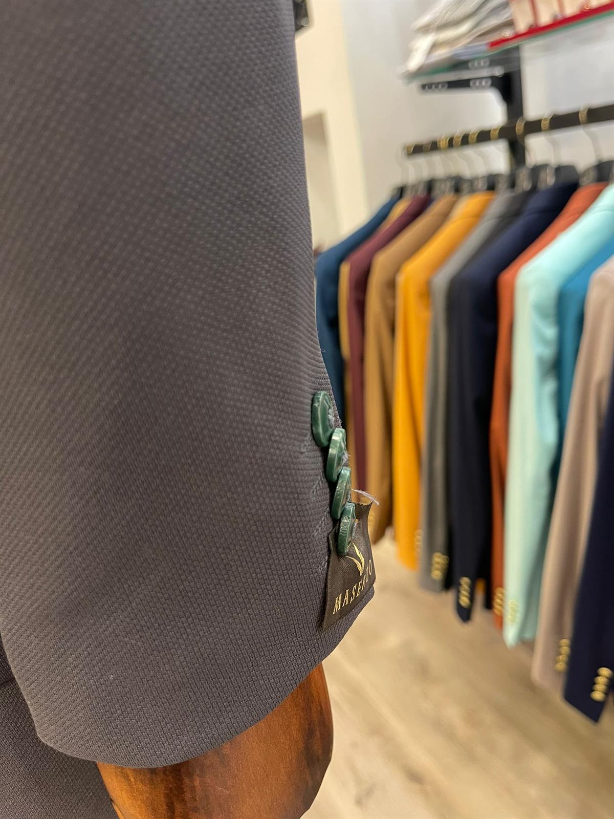 Maserto Slim Fit Gri Takım Elbise Düz Desenli