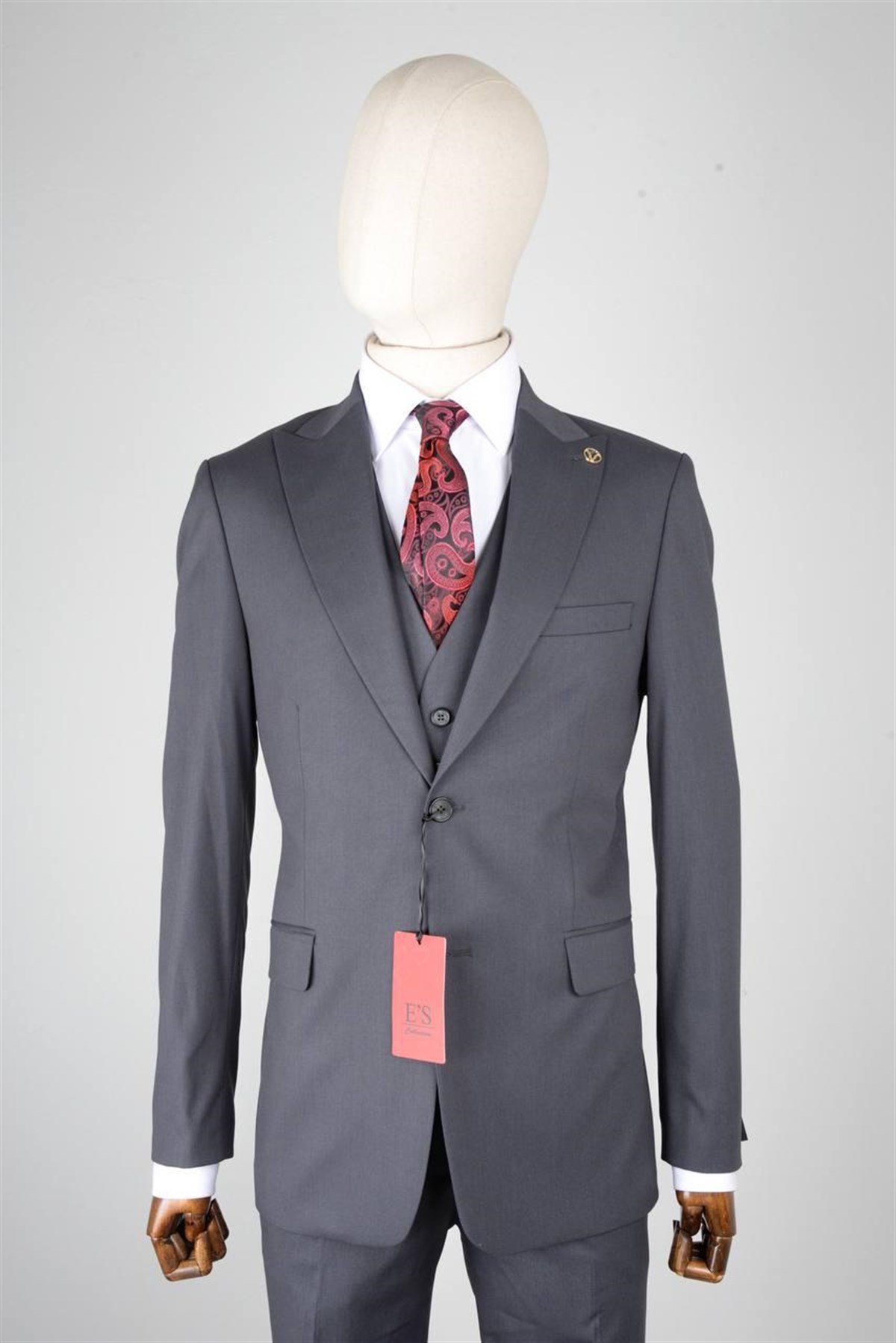 Maserto Slim Fit Gri Takım Elbise Düz Desenli