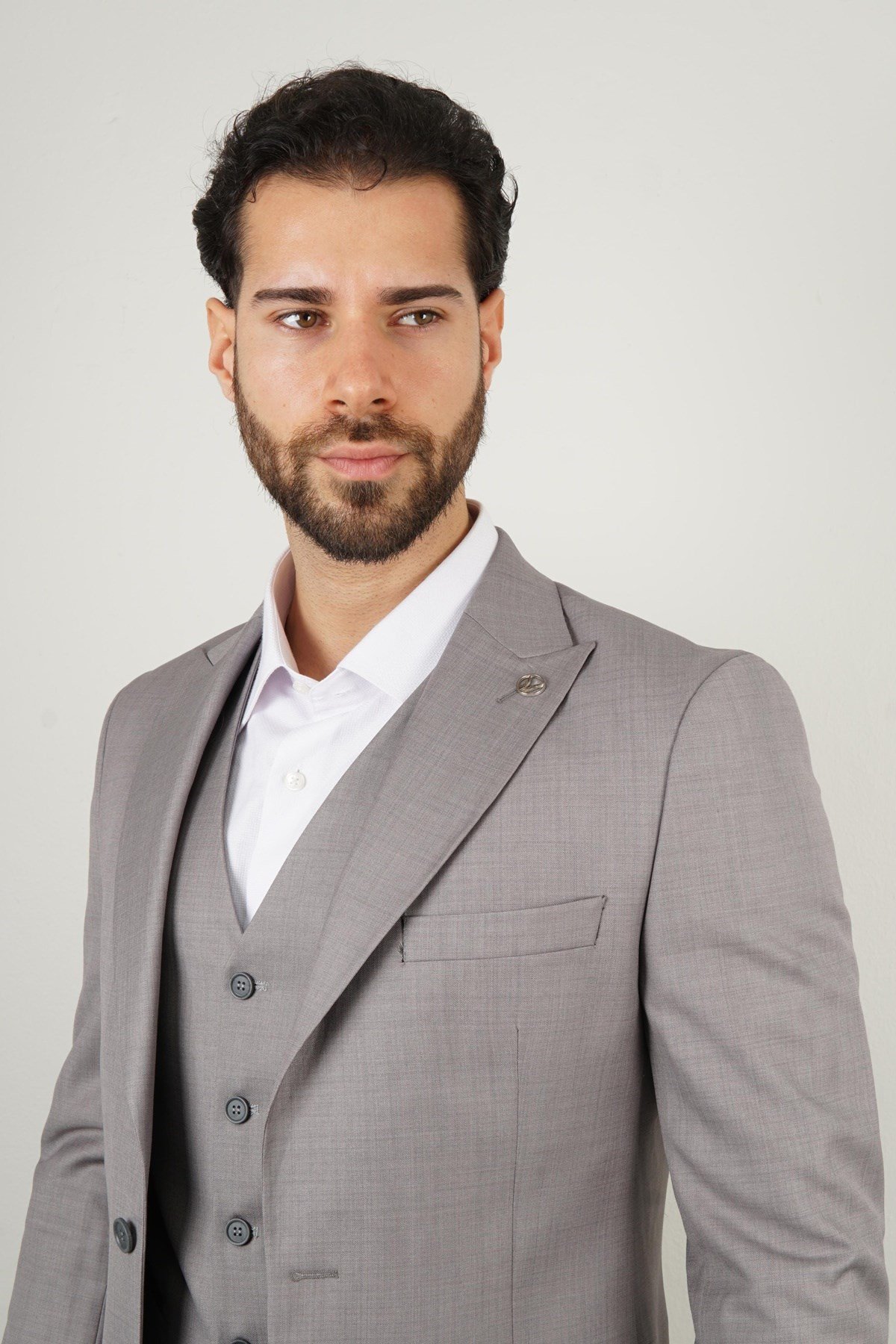 Maserto Slim Fit Gri Takım Elbise Kendinden Desenli