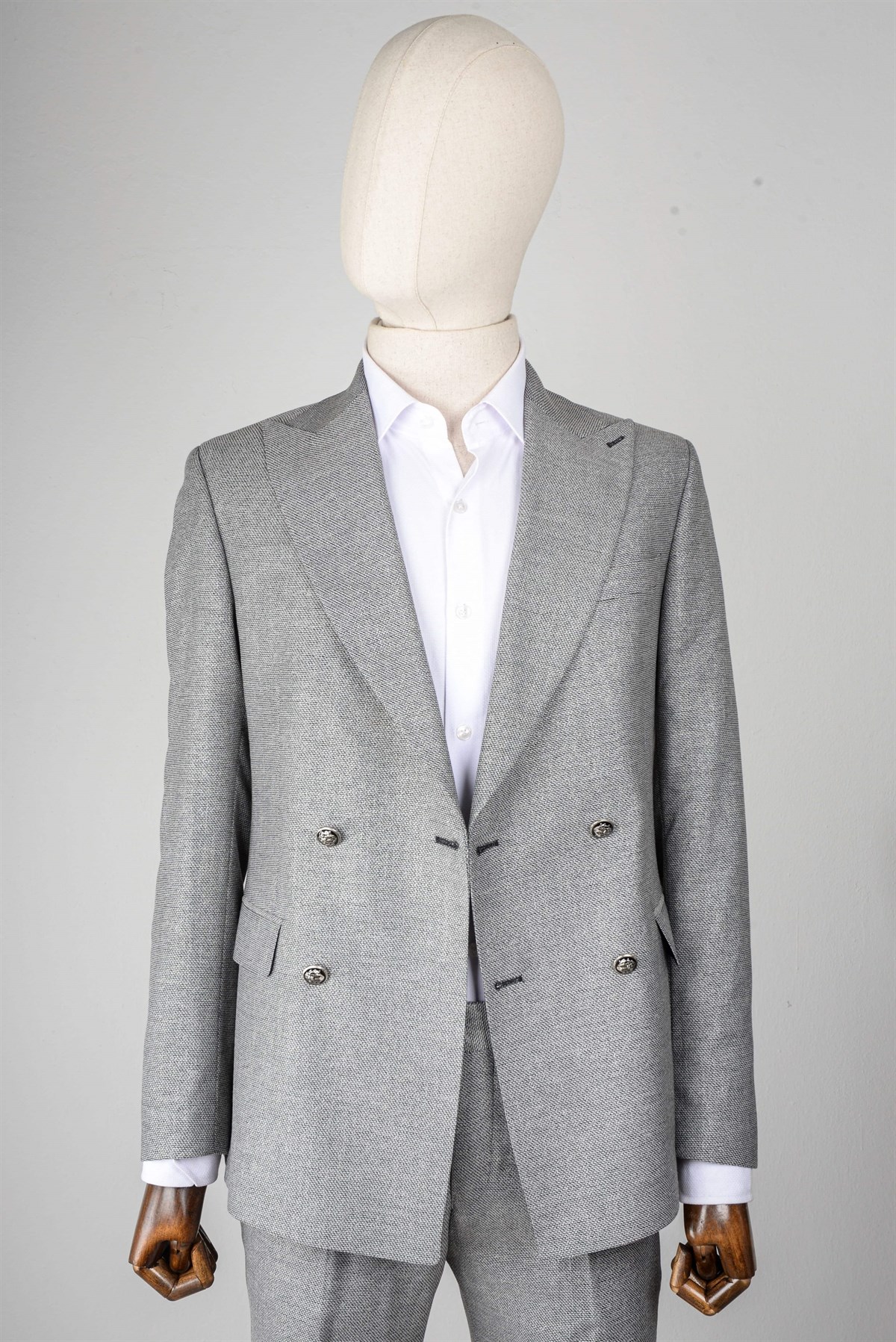 Maserto Slim Fit Gri Takım Elbise Kendinden Desenli