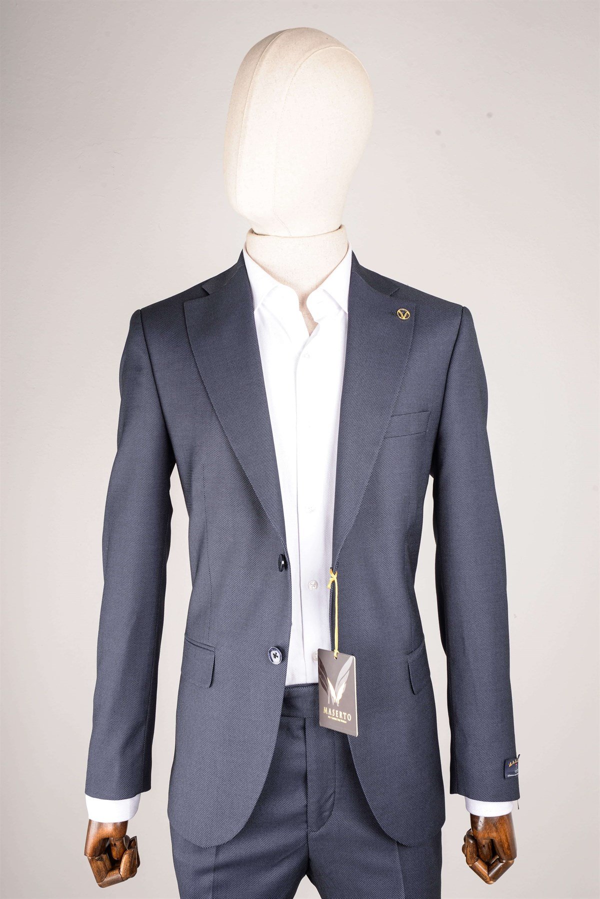 Maserto Slim Fit Gri Takım Elbise Kendinden Desenli