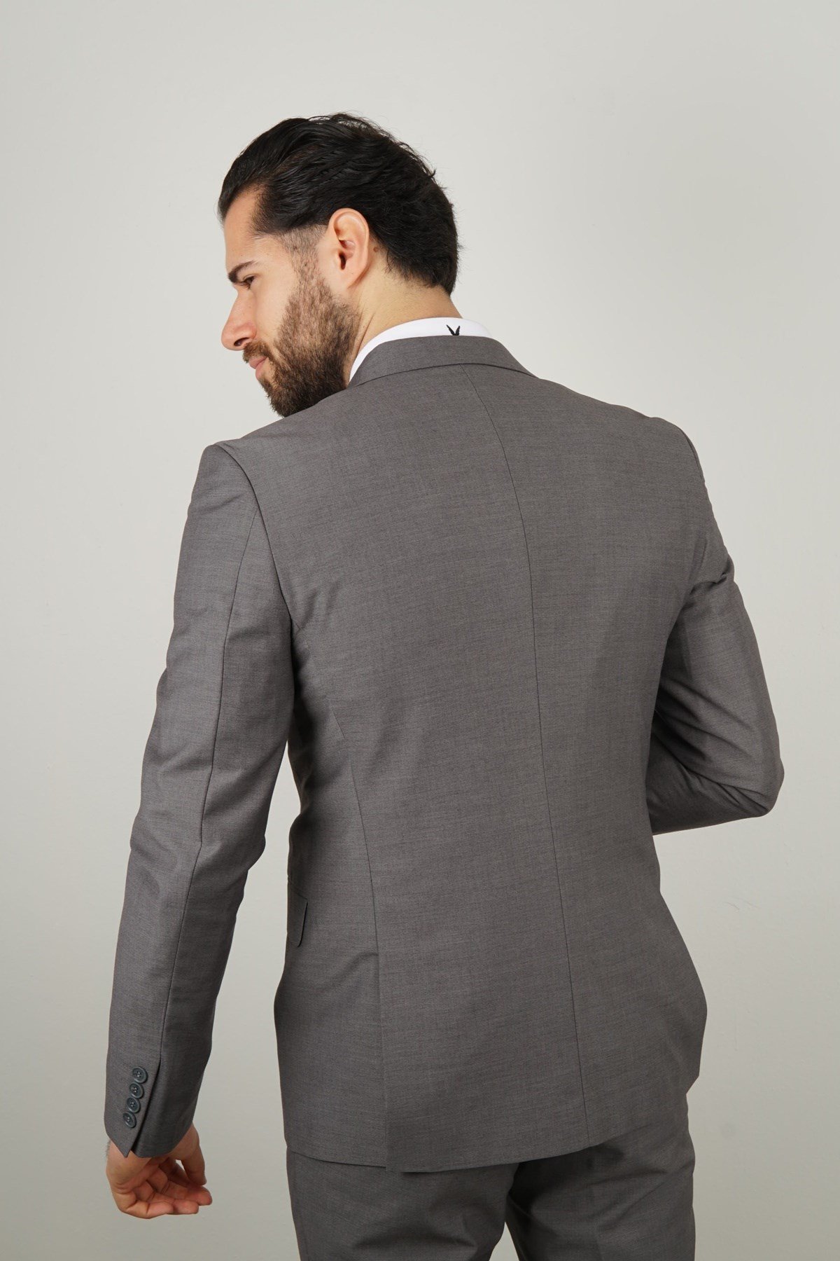 Maserto Slim Fit Gri Takım Elbise Kendinden Desenli