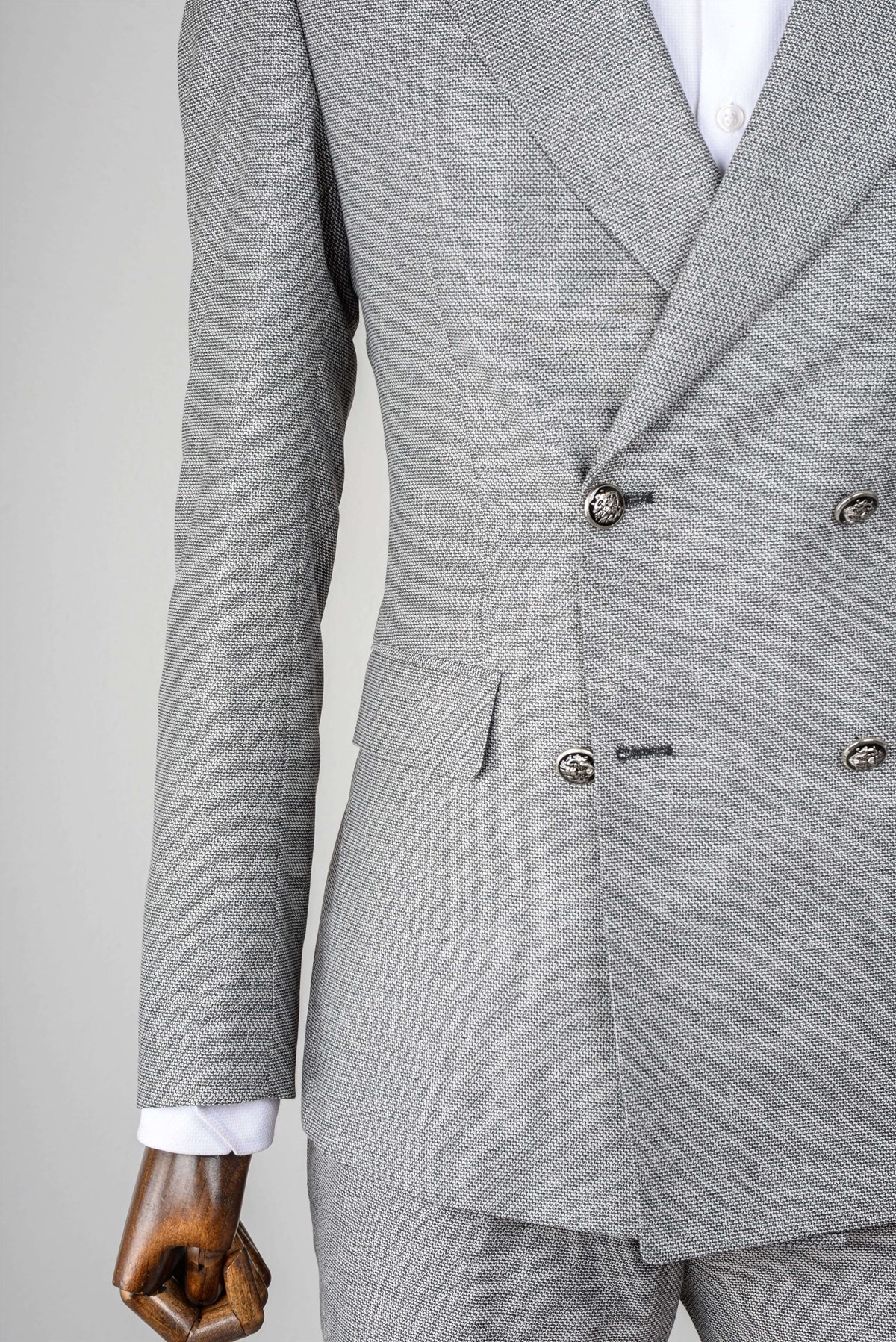 Maserto Slim Fit Gri Takım Elbise Kendinden Desenli