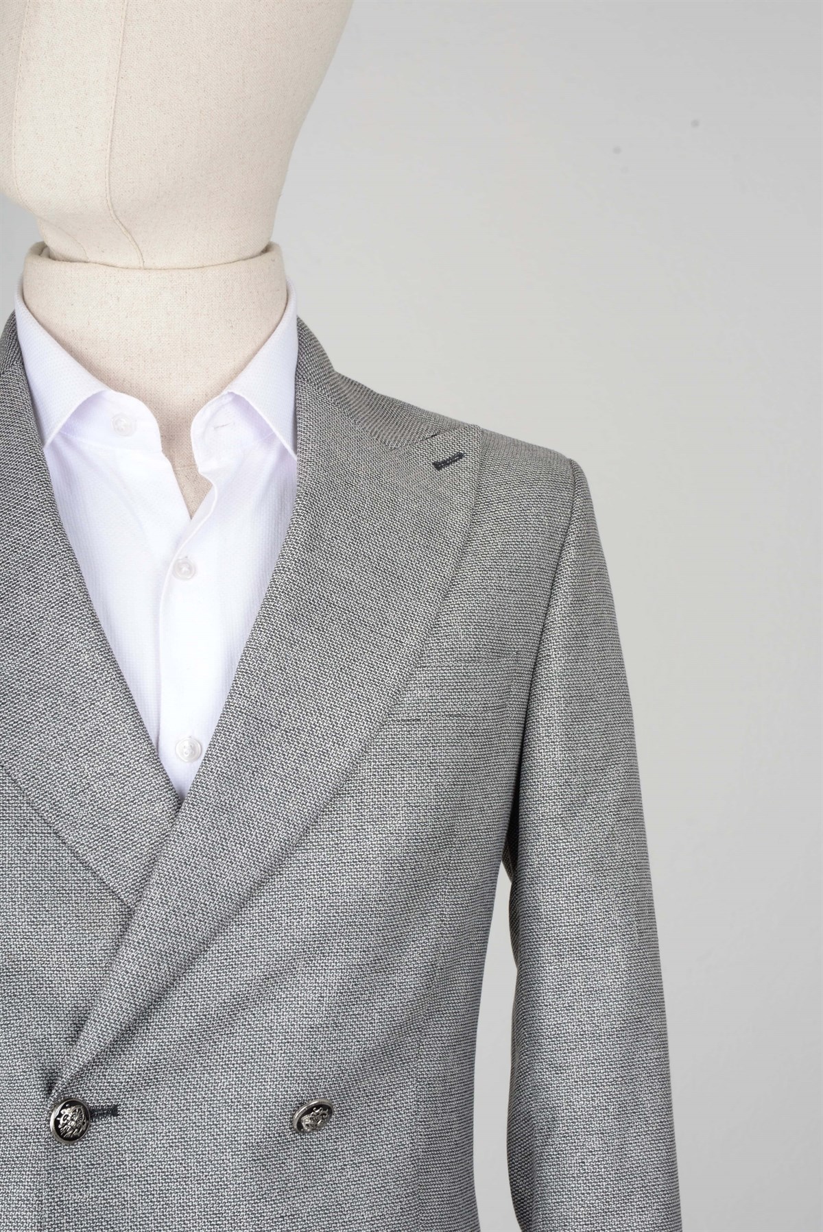 Maserto Slim Fit Gri Takım Elbise Kendinden Desenli