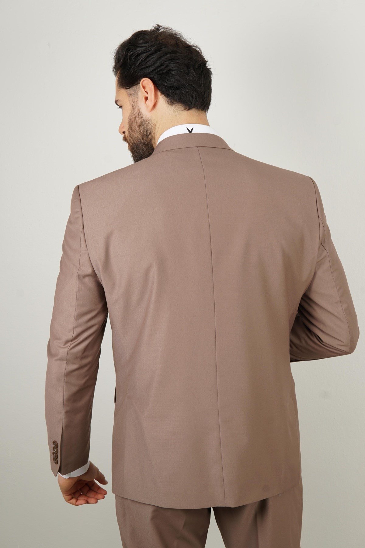 Maserto Slim Fit Kahverengi Takım Elbise Düz Desenli