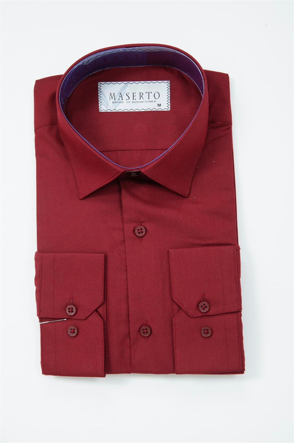 Maserto Slim Fit Kırmızı Gömlek Düz Desenli