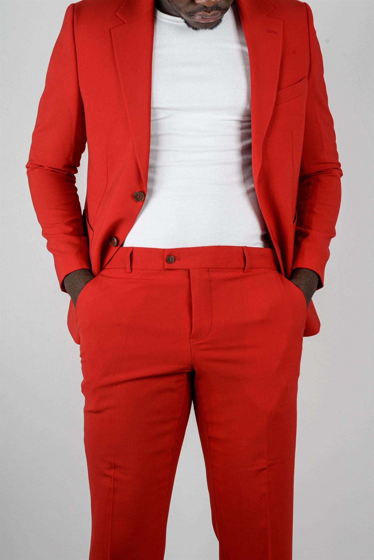 Maserto Slim Fit Kırmızı Takım Elbise Düz Desenli