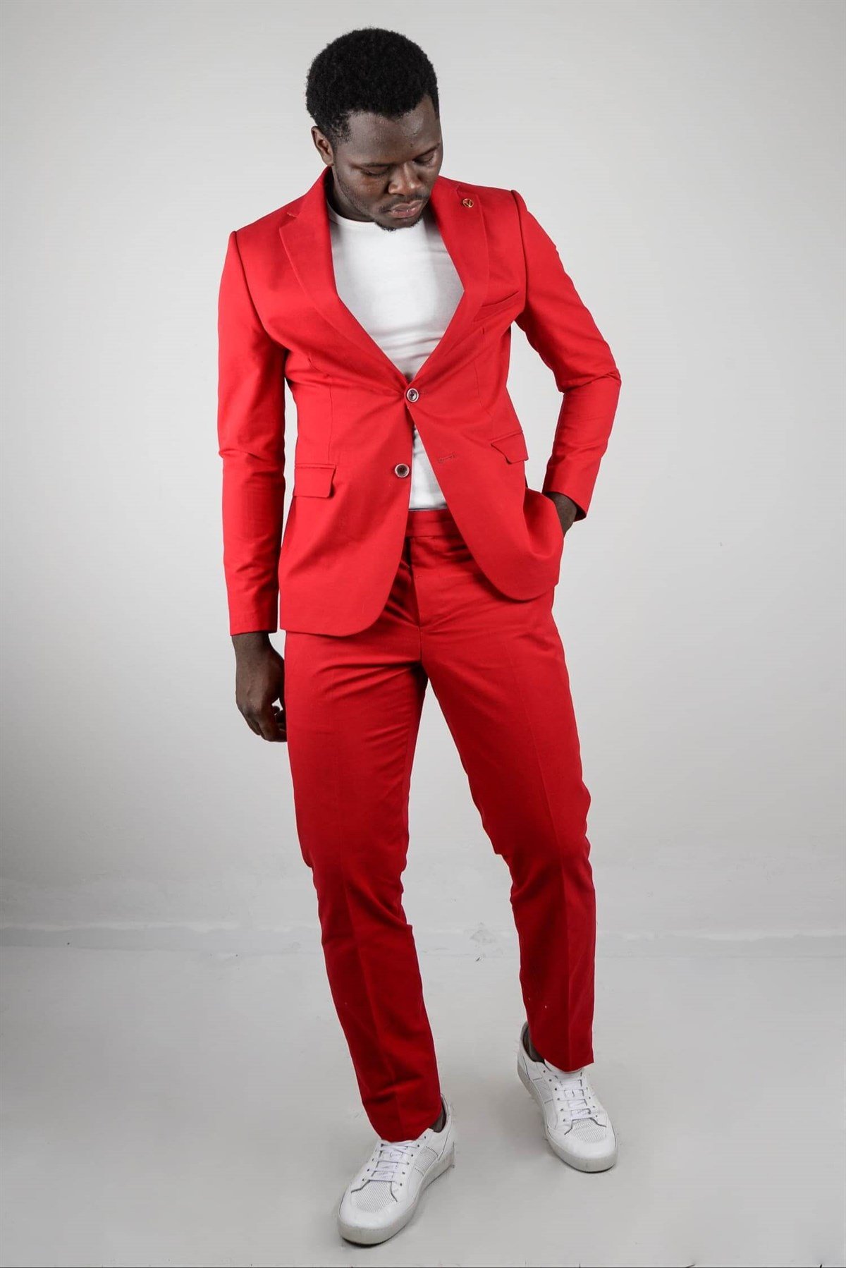 Maserto Slim Fit Kırmızı Takım Elbise Düz Desenli