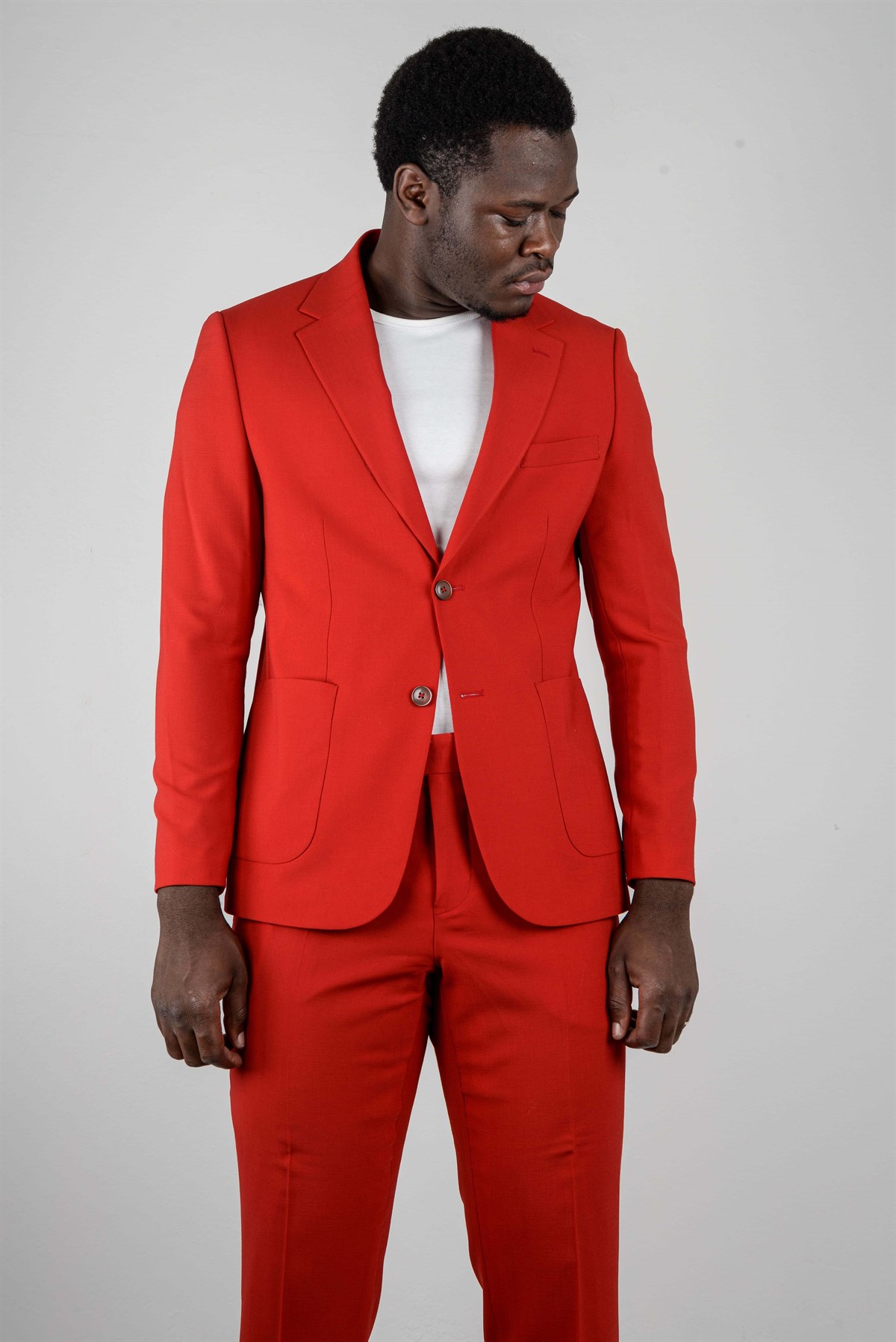 Maserto Slim Fit Kırmızı Takım Elbise Düz Desenli